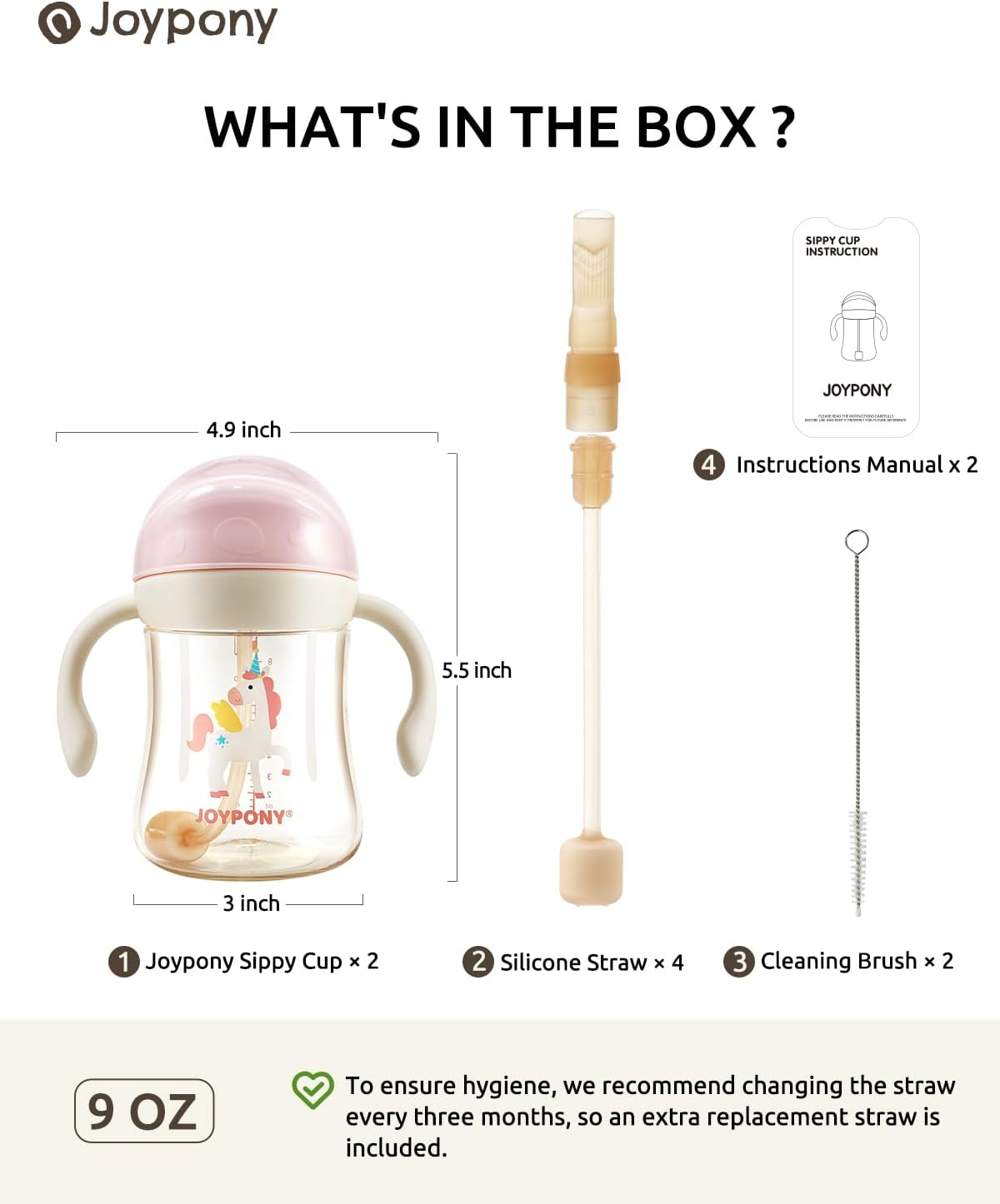 Sippy Cups for Toddlers 1-3, Spill Proof Weighted Straw Cup with Handle for Baby 6 Months + old, 2 Pack, Total 4 Silicone Straws, PPSU, BPA Free, 9 oz (Pink)