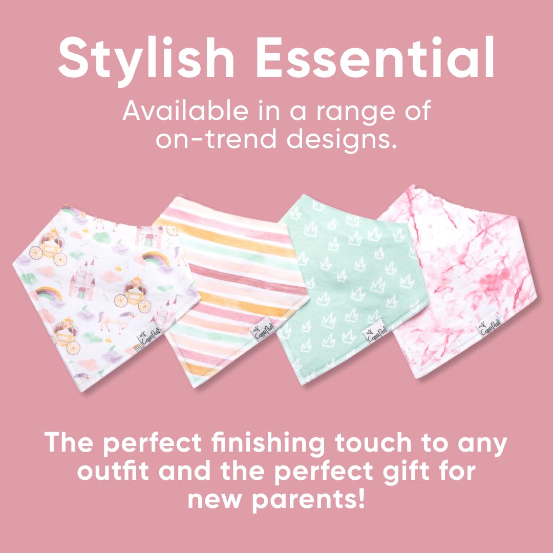 Copper Pearl 4 Pack Soft Cotton Baby Bibs for Drooling and Teething, Absorbent Drool Bibs for Baby Girl and Boy, Adjustable to Fit Newborns to Toddlers, Tons of Styles (Enchanted)