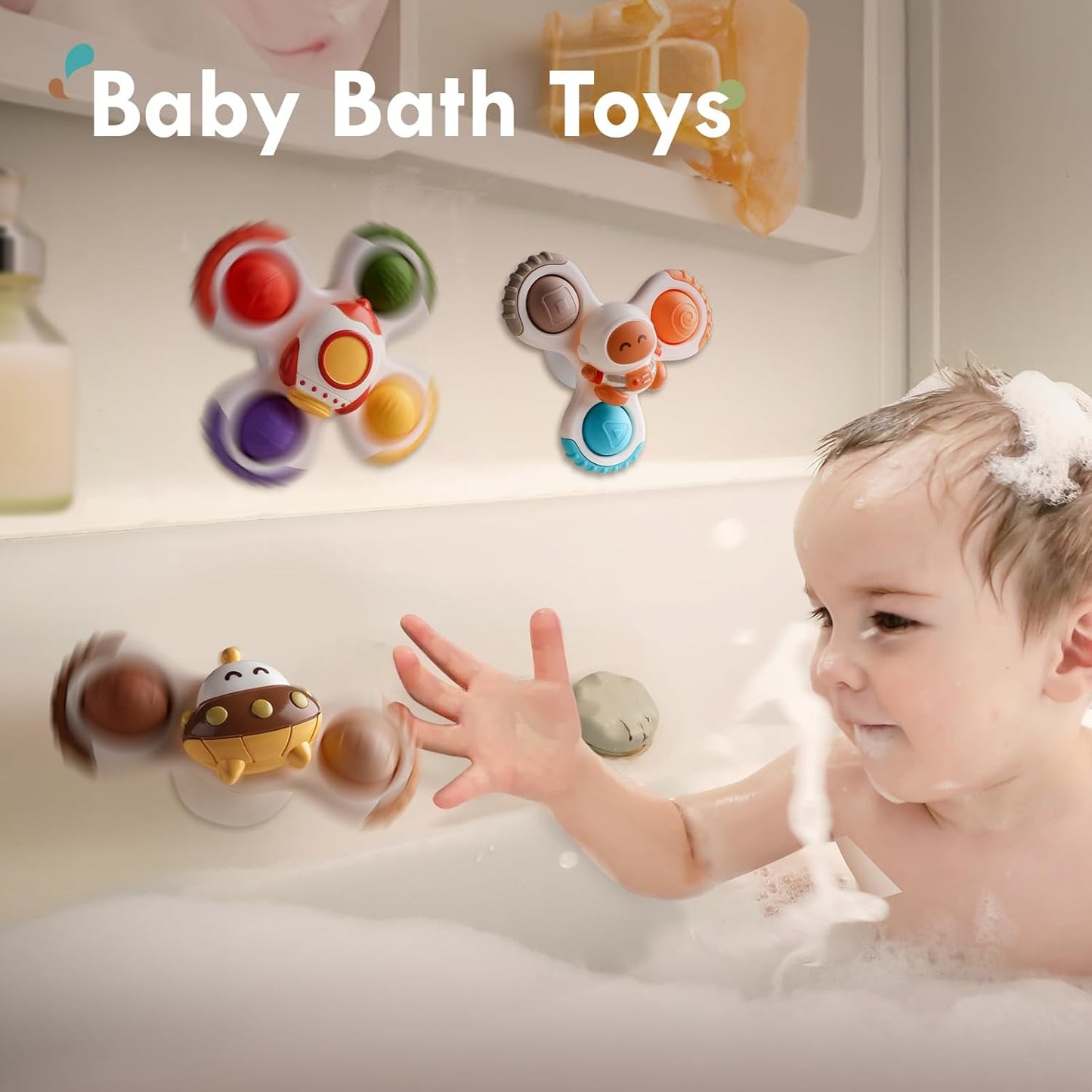 ALASOU 3PCS Pop Suction Cup Spinner Toys for 1 Year Old Boy Girl|Novelty Spinning Tops Toddler Stocking Stuffers|Baby Bath Toy for Kids Ages 1-3|1 Year Old Boy Christmas Birthday Gift for Infant