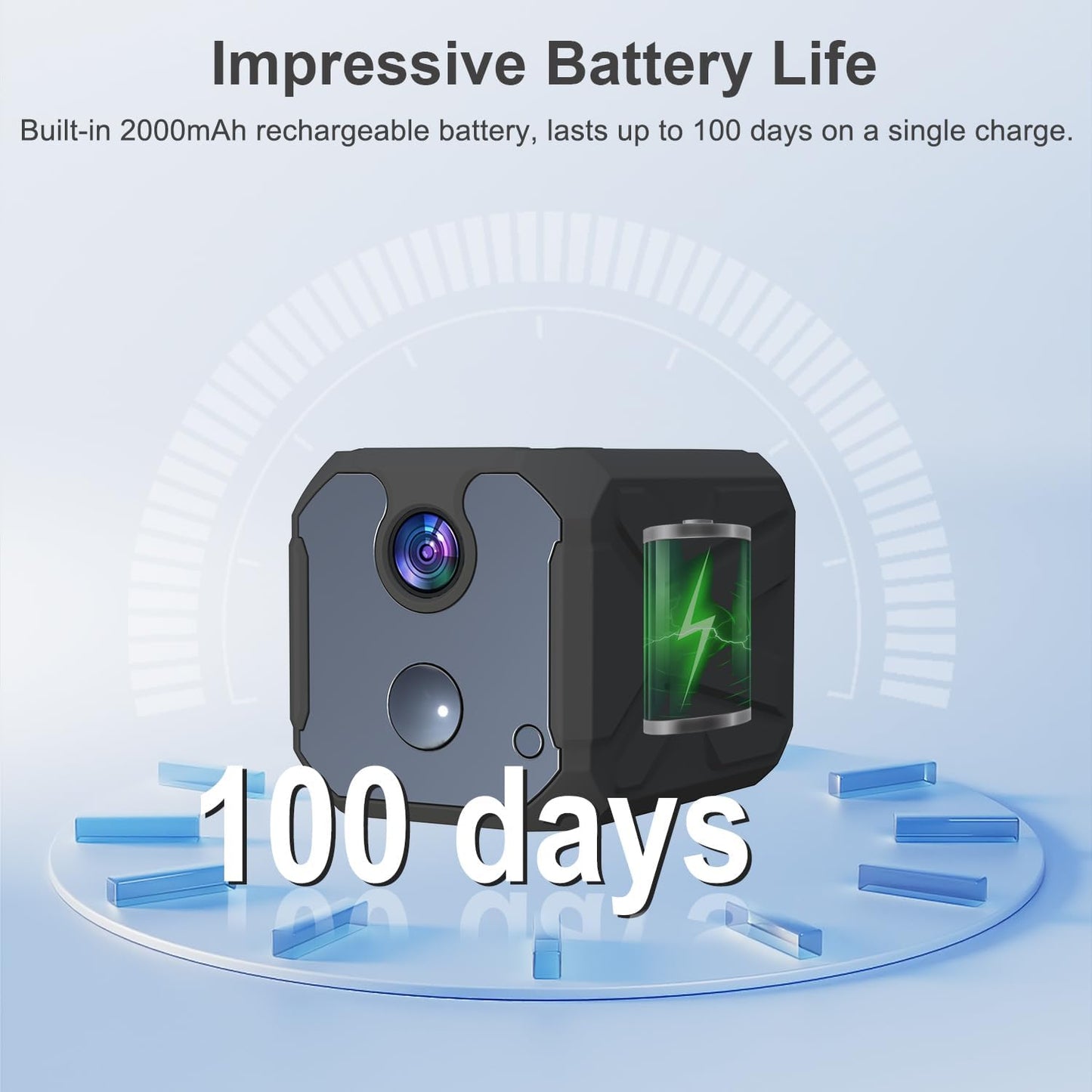 ZHENHAN 1440P HD Mini Wireless Camera Indoor Security Rechargeable Camera Motion Detection, Night Vision, 100-Day Battery, Cloud/SD Storage & App Control Nanny/Pet/Baby Monitor(Black)