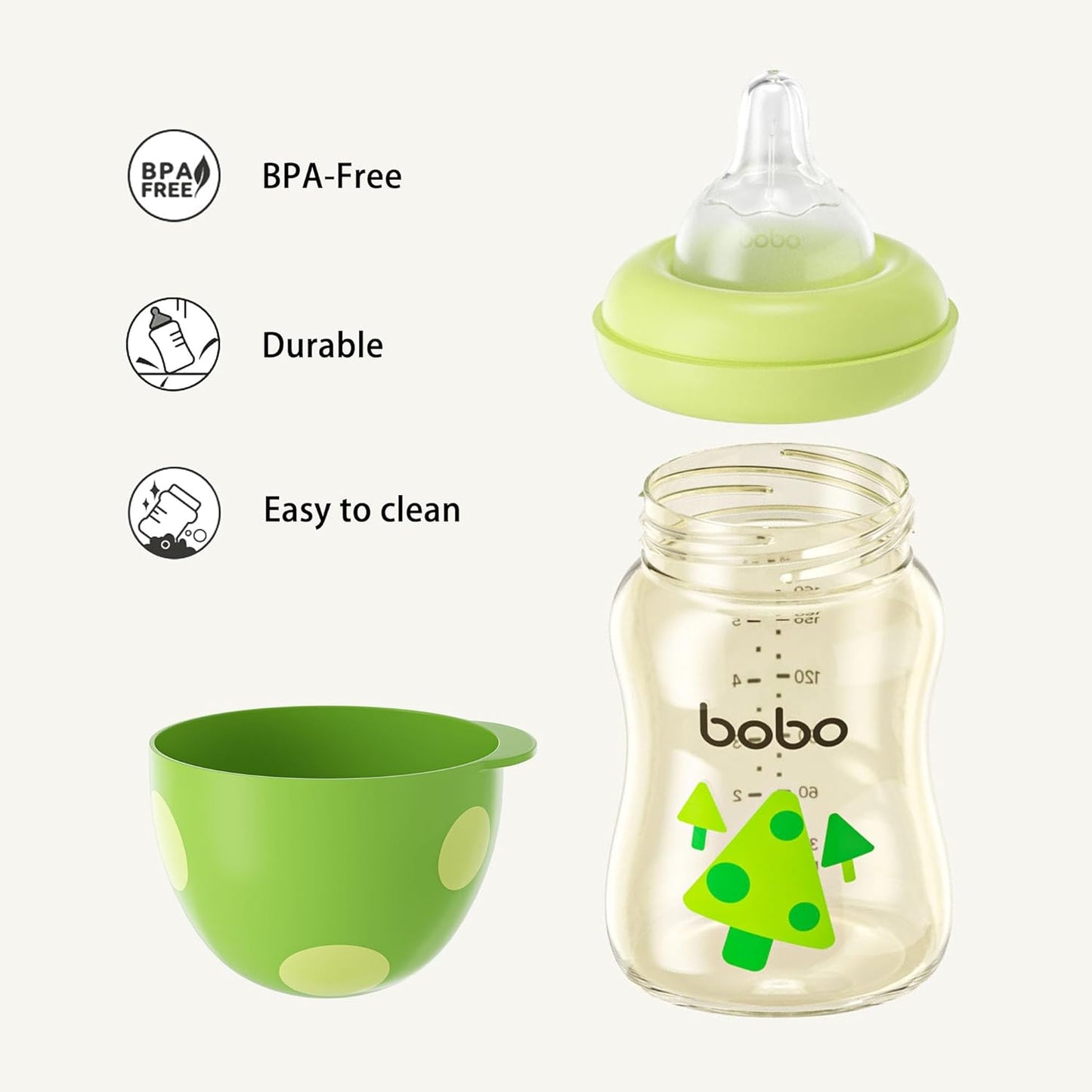 YOHKOH PPSU Baby Bottle Wide Neck, Newborn Anti-Colic Baby Bottle with Natural Response Nipple, Streamlined Body, Easy to Clean (5.4oz (Pack of 2), Green)