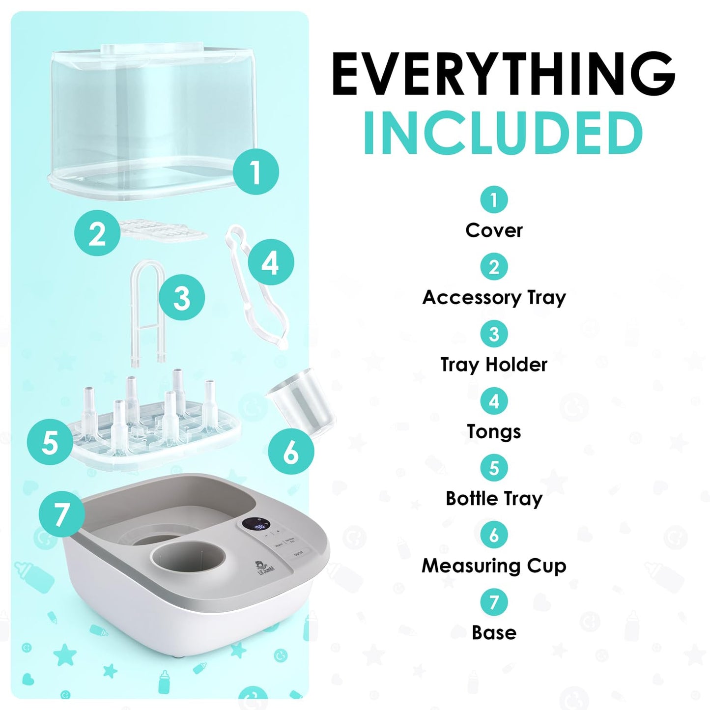 Lil' Jumbl Baby Bottle Sterilizer and Dryer Premium, Removes 99,9% of Bacteria, Chemicals Free, Capacity 6 Bottles, Teats, Accessories, Modular Space Saving Design