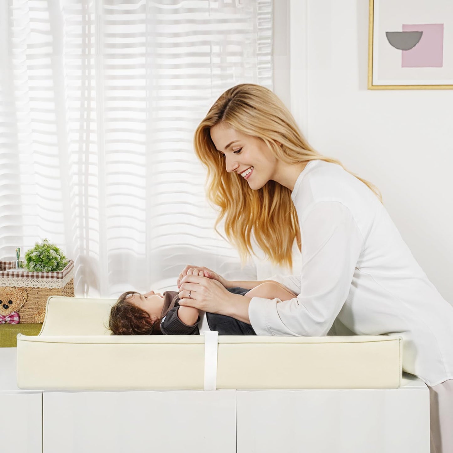 Vegan Leather Changing Pad Cover with Zipper - 31"X 16" - Waterproof Wipeable, Extra Thick & Portable & Non-Slip Diaper Mat - Fits Standard Changing Tables (White)