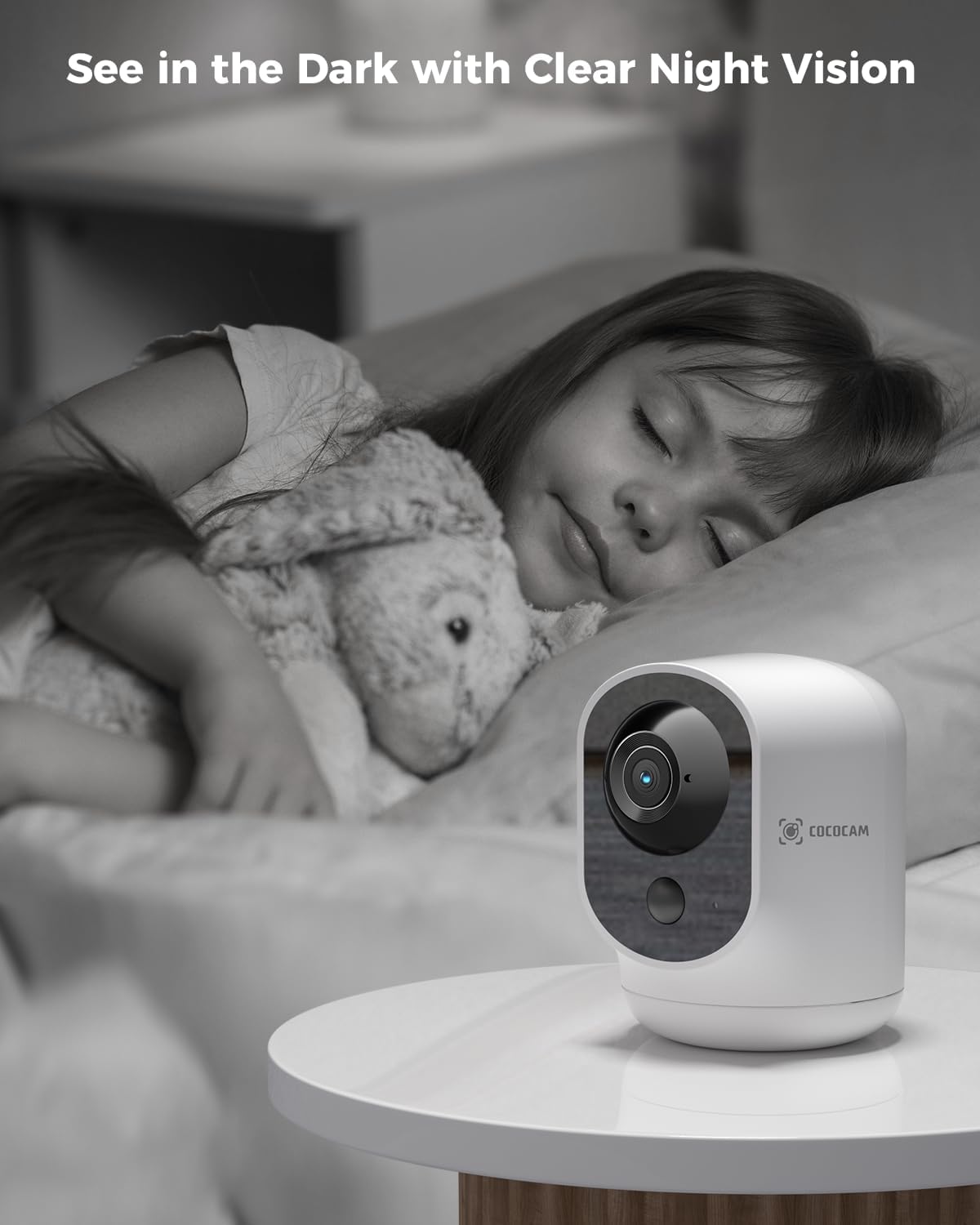 COCOCAM 2K Indoor Pan/Tilt Security Camera with 5200mAh Battery, WiFi Camera,Wireless for Baby Monitor/Pet/Home Security, AI Recognition, PIR Human Detection, 2.4G WiFi (White)