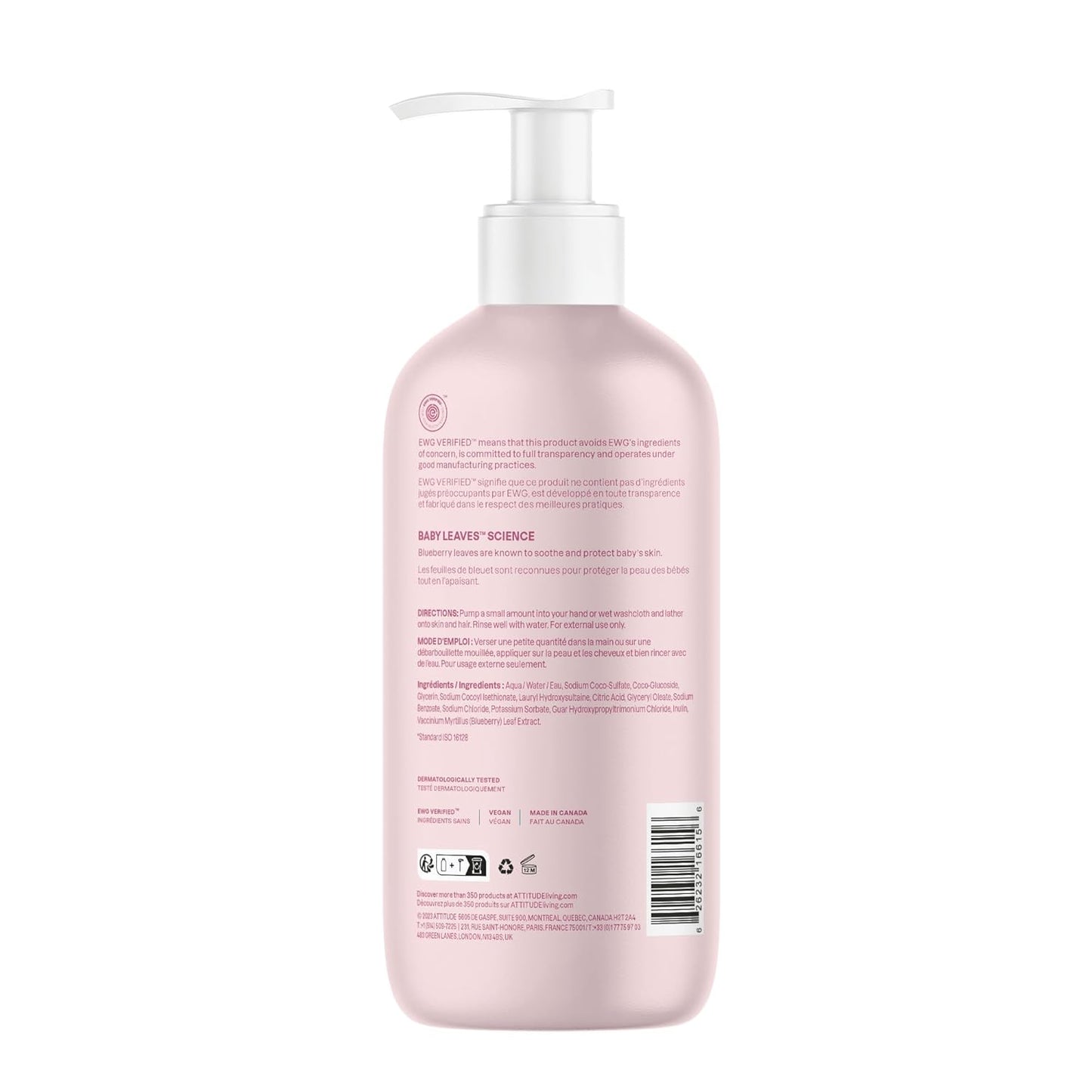 ATTITUDE 2-in-1 Shampoo and Body Wash for Baby, EWG Verified, Dermatologically Tested, Vegan, Unscented, 16 Fl Oz (Pack of 3)