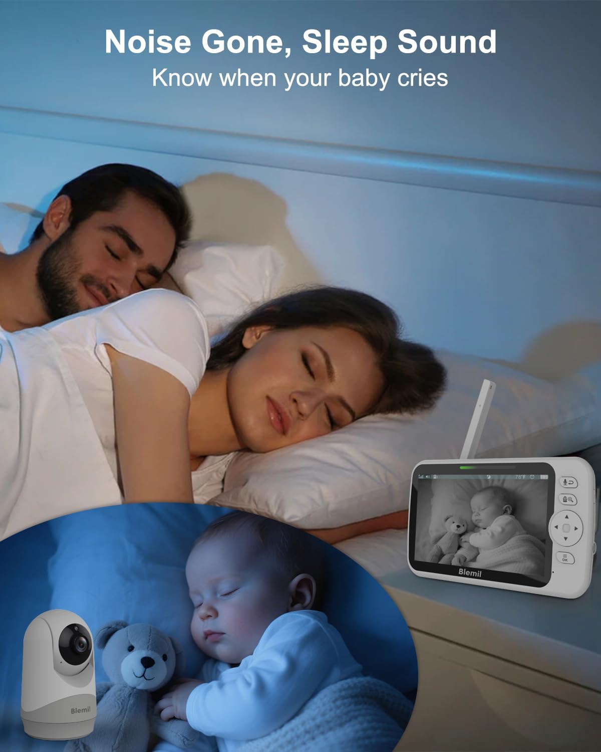 Blemil Upgrade Video Baby Monitor with Camera and Audio 6" Large Screen, 35-Hrs Battery, No WiFi Baby Monitor, Remote Pan/Tilt/Zoom Camera, 2-Way Talk, Night Vision, Temperature, 1000ft Range