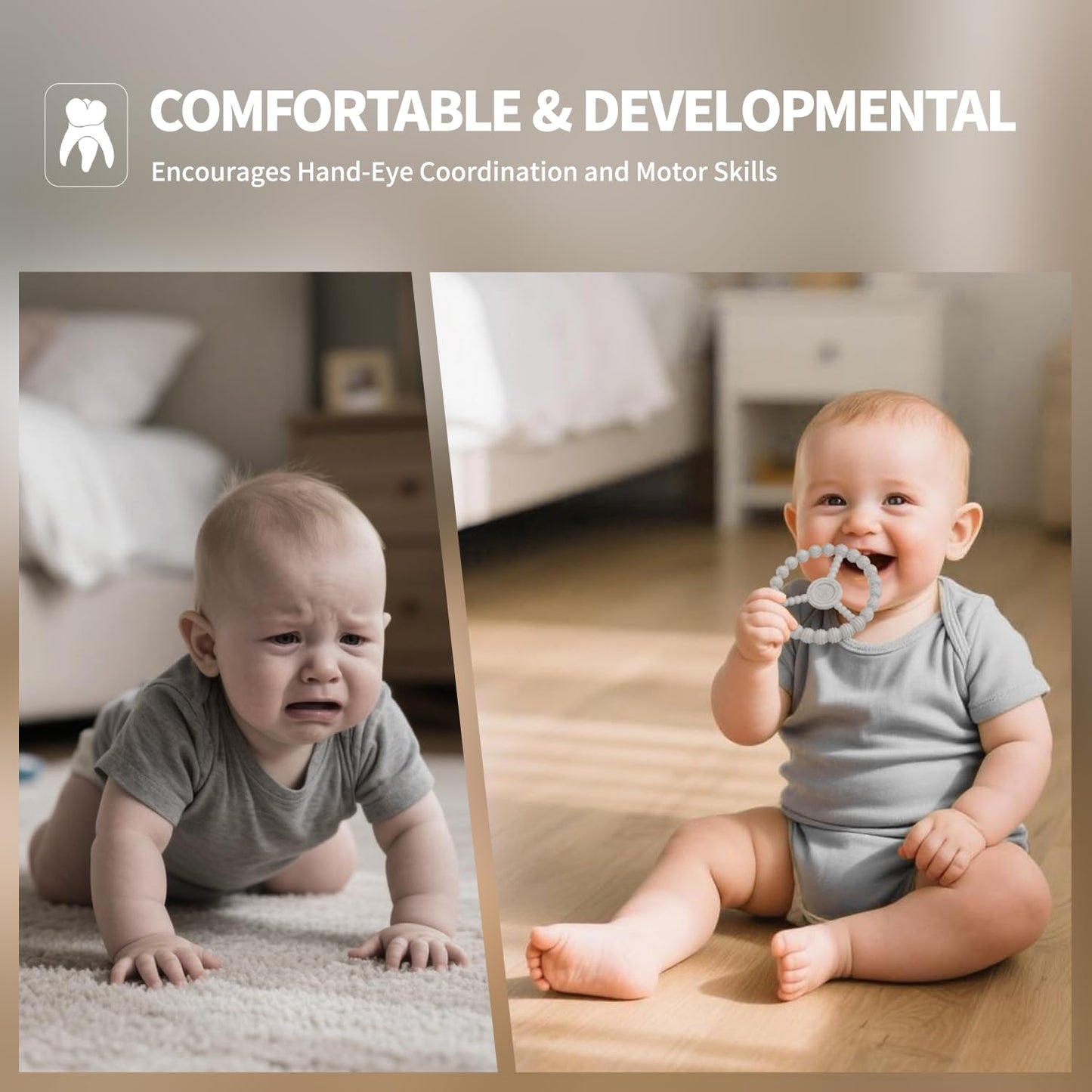 Teething Rings for Babies 0-6 Months, 3 Pack Silicone Teether Toys 6-12 Months, Freezable & Durable Chew Ring for 3-6 Months Boys Girls Teething Relief, Infant Essential Gifts (Sandy Rose Pink)