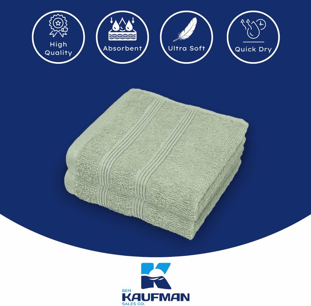 Kaufman - Premium Washcloth Set of 12 (13x13 Inches) 100% Cotton Ring Spun, Highly Absorbent, Durable and Ultra Soft Feel Wash Cloths Essential for Bathroom, Spa, Gym, and Face Towel (12PK)