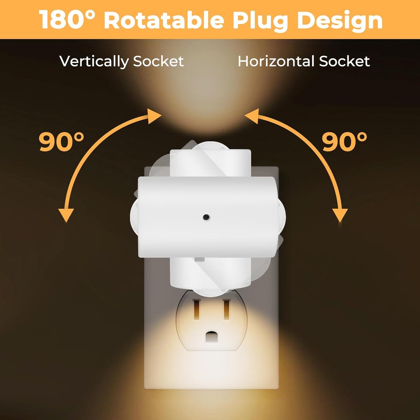 4 Pack Mini LED Night Light, Dimmable Plug-in Wall Light with Dusk to Dawn Auto On/Off, 180° Rotating Head, 3000K Soft White, 0-200 LM for Nursery, Hallway, Bathroom