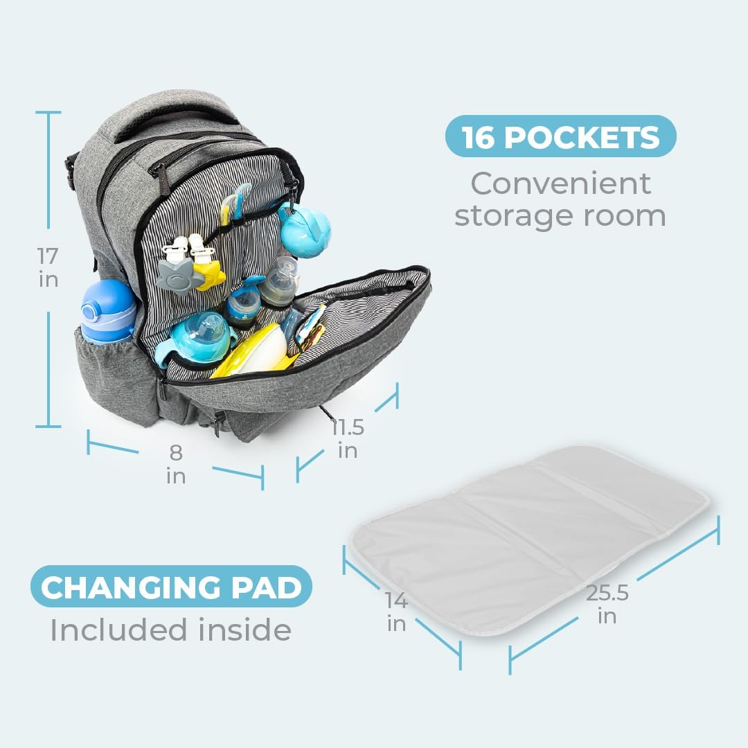 Primo Passi Baby Diaper Bag Travel Backpack with Insulated Pockets, Wipes Case, Changing Pad, and Stroller Straps (Pertutti)