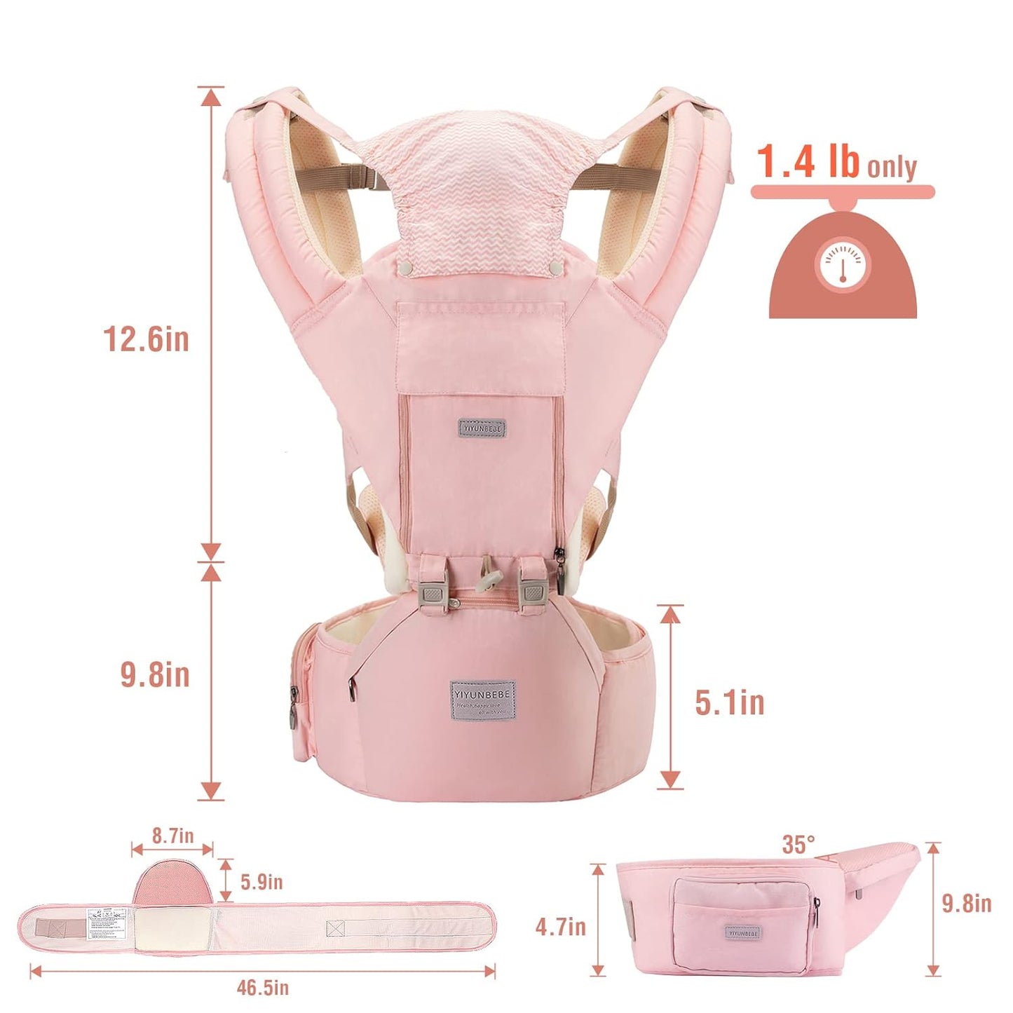Baby Carrier Newborn to Toddler Baby Carriers with Seat Infant Baby Holder Backpack Baby Carriers Front and Back for Carrying and Hiking (Pink)