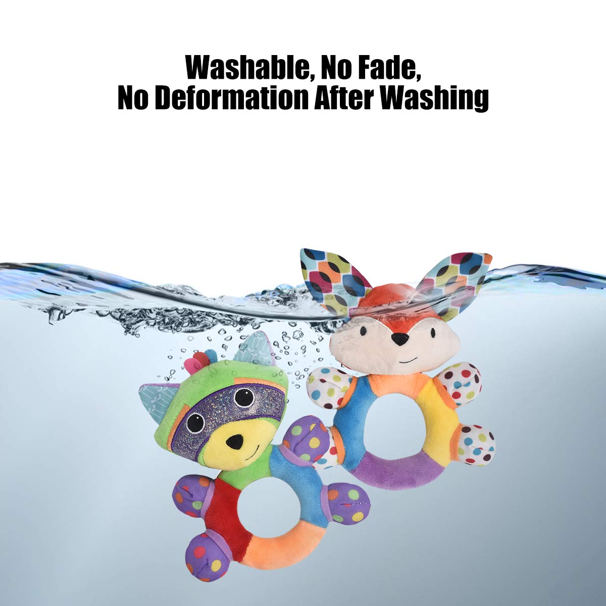 HAHA Baby Teething Rattle Toys, Infant Girl Boy Learning Toy Newborn Soft Handbell Grab Shaker Crinkle Squeaky Sensory Travel Accessories for 0 3 6 9 12 Months Old