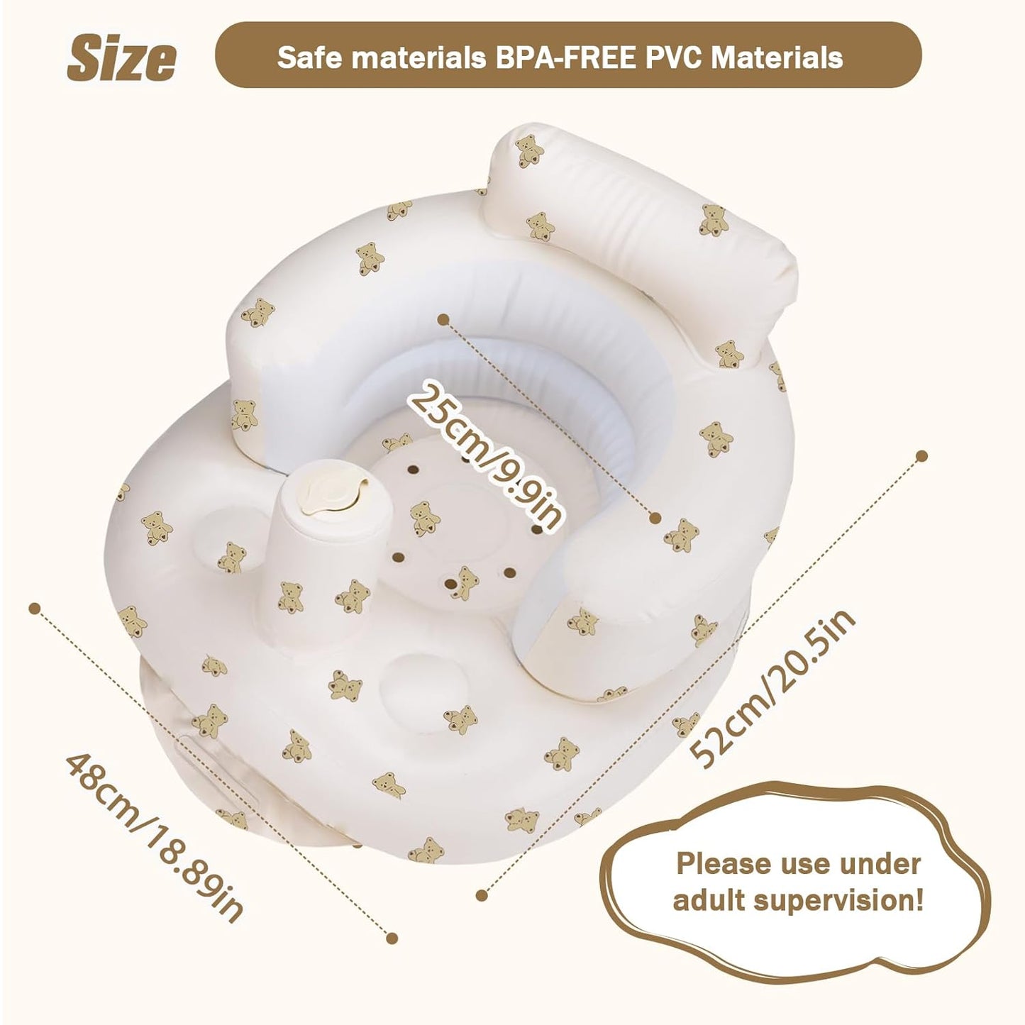 Inflatable Baby Seat, Inflatable Baby Chair for Babies 3 Months and Up Summer Baby Inflatable Seat for Sitting Up, Blow Up Baby Floor Seat with Built in Air Pump, Bear