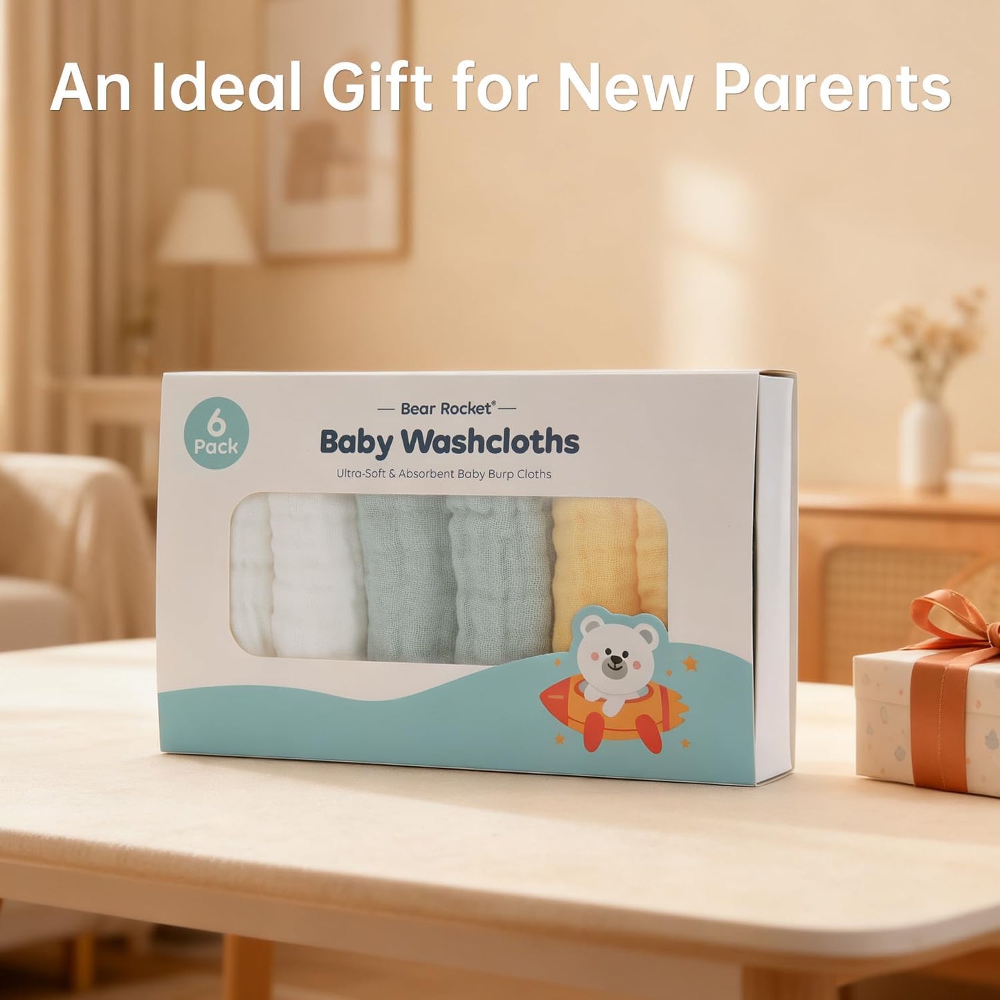 Organic Muslin Baby Washcloths 6 Pack Baby Bath Face Towel 12x12 Inch Extra Absorbent and Soft Burp Cloth and Wash Cloths for Newborn-Infants On Sensitive Skin (White Green Yellow)