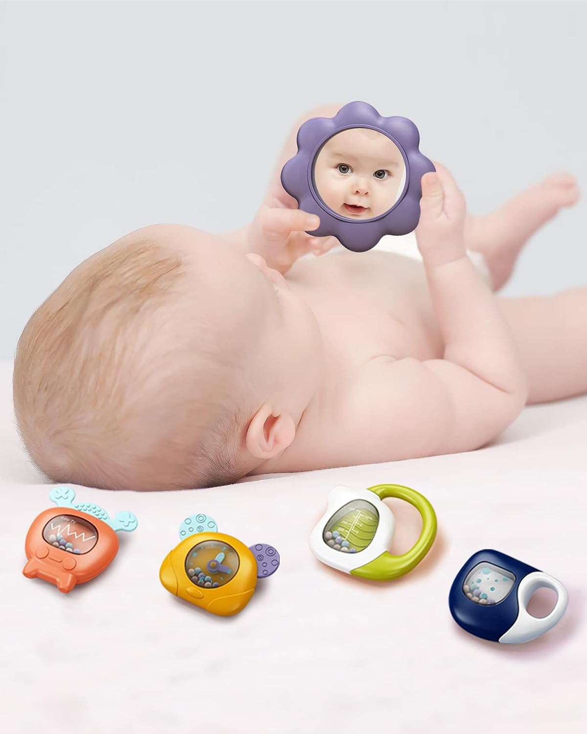 dearlomum Baby Play Mat Gym, Funny Play Piano Tummy Time Activity Mat with 5 Infant Sensory Toys, Music and Lights, Boy & Girl Gifts for Newborns 0 to 3 6 9 12 Months(New Blue)