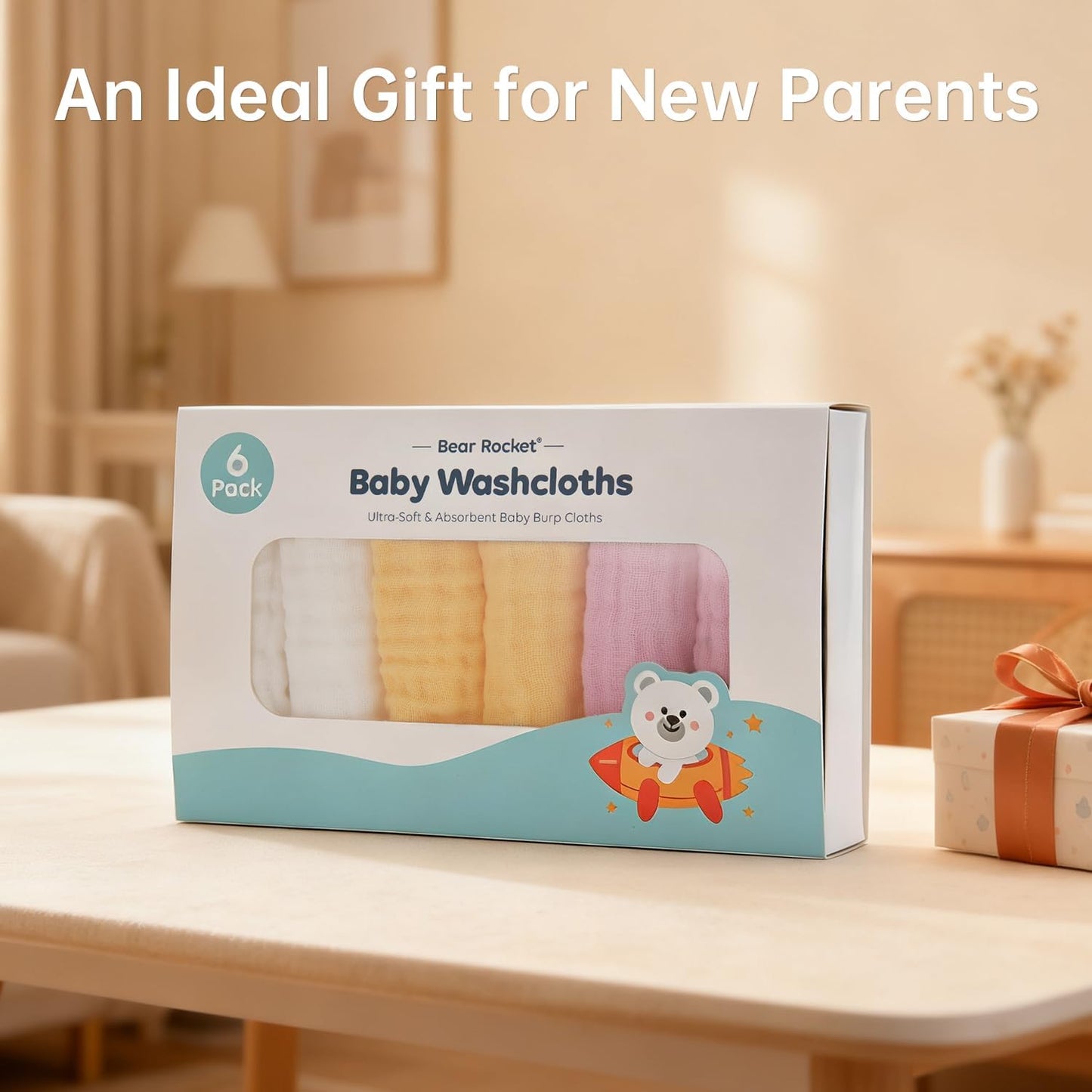 Organic Muslin Baby Washcloths 6 Pack Baby Bath Face Towel 12x12 Inch Extra Absorbent and Soft Burp Cloth and Wash Cloths for Newborn-Infants On Sensitive Skin (White Yellow Pink)