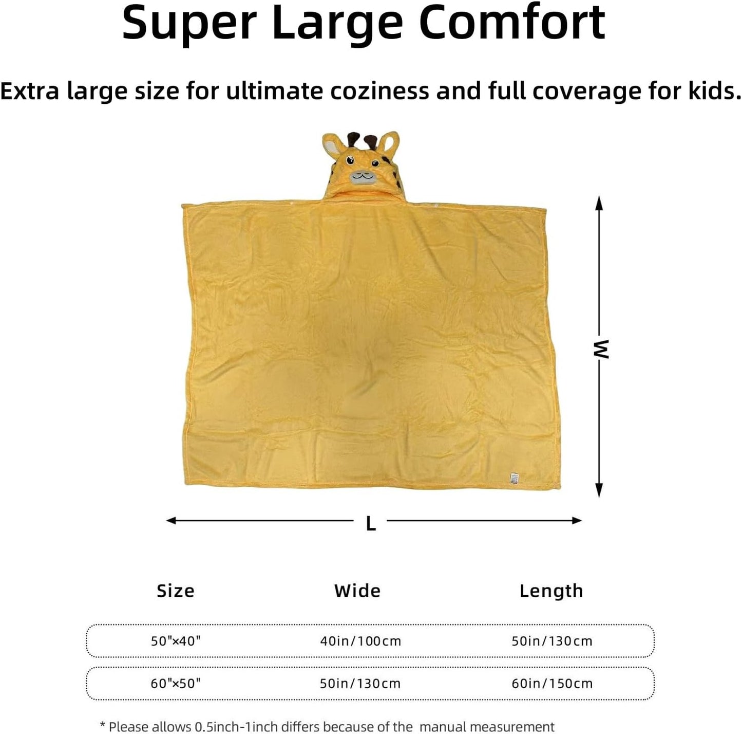 Wearable Blanket Hoodie for Kids Toddlers Hooded Towels Soft Cozy Flannel Wearable Throw Blanket Hoodie for Boys Girls Birthday Gifts (Giraffe 50 * 40)
