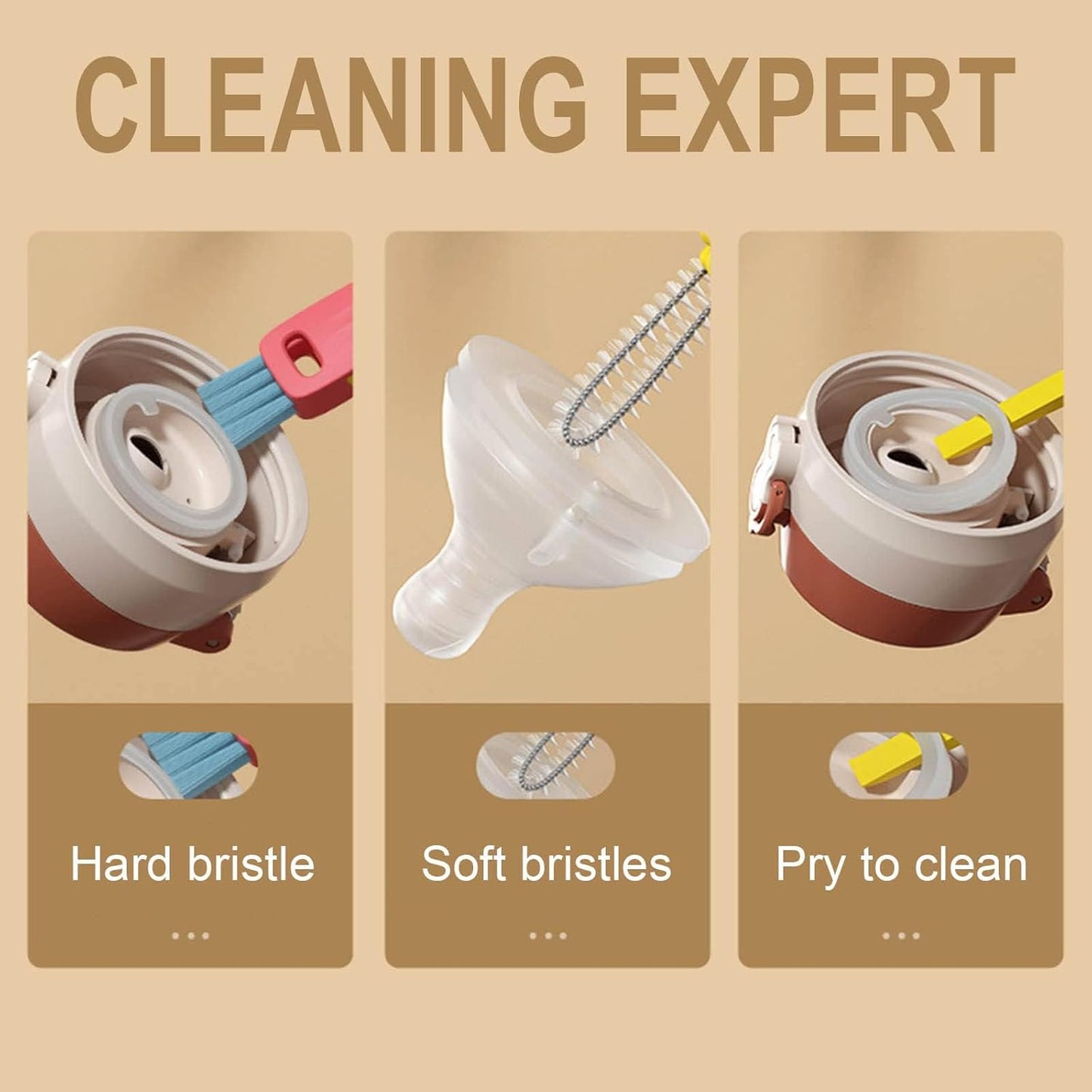 3 in 1 Cup Lid Cleaning Brush,Crevice Cleaning Brush Set for Baby Bottle Gap Tight Spaces Cup,3 in 1 Bottle Cleaning Brush Set Multifunctional Cleaning Brush Portable Cup Lid Cleaner(White)