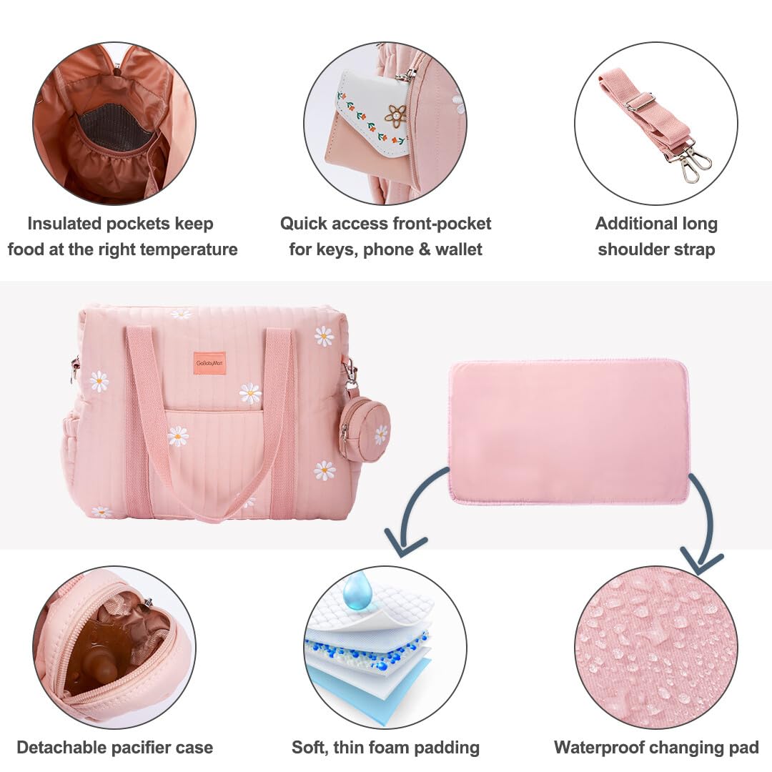 Large Diaper Bag Tote, Maternity Bag, Travel diaper tote, Multifunction baby bag, Baby Nappy Bags, Messenger bag (Medium - Pink Flowers)
