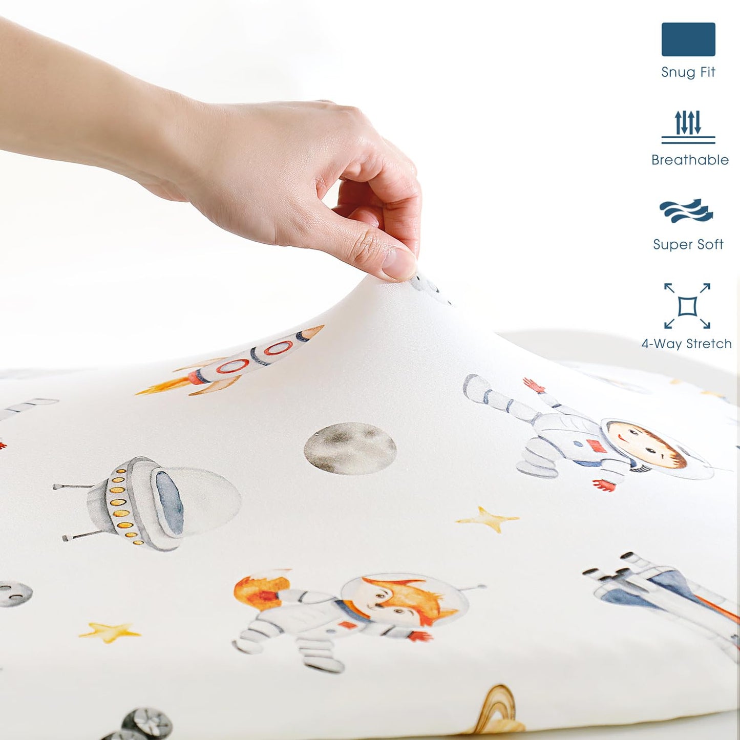 Stretchy Ultra Soft Fitted Bassinet Sheet Set 2 Pack, Universal Fit for Bassinets Baby Cradle Moses Basket Oval Rectangle Mattress Safe and Snug, Space Stylish Print