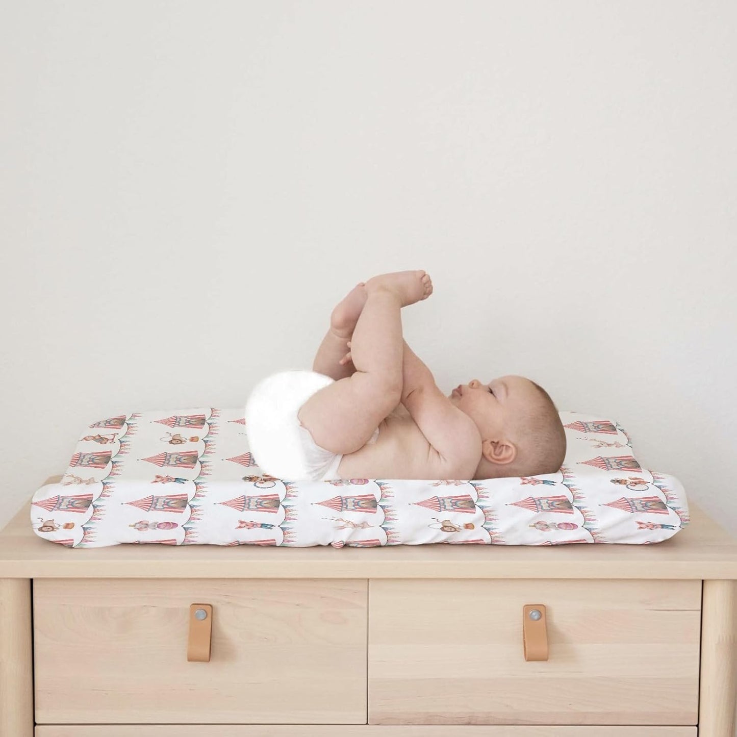 Watercolor Circus Animals Changing Pad Cover Cartoon Bear Lion Fox Bunny Elephant Pig Baby Diaper Change Table Sheets for Boy Girl Soft Stretchy Snug Fitted Changing Table Pad Mats 32''x16''