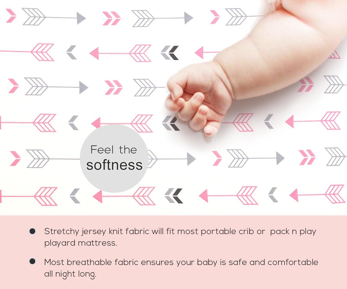 BROLEX Baby Fitted Crib Sheets: Kid Crib Sheets - Set of 2 for Toddler Standard Size Crib Mattress for Boys and Girls - Jersey Knit Crib Bed Sheets Pink White Arrow