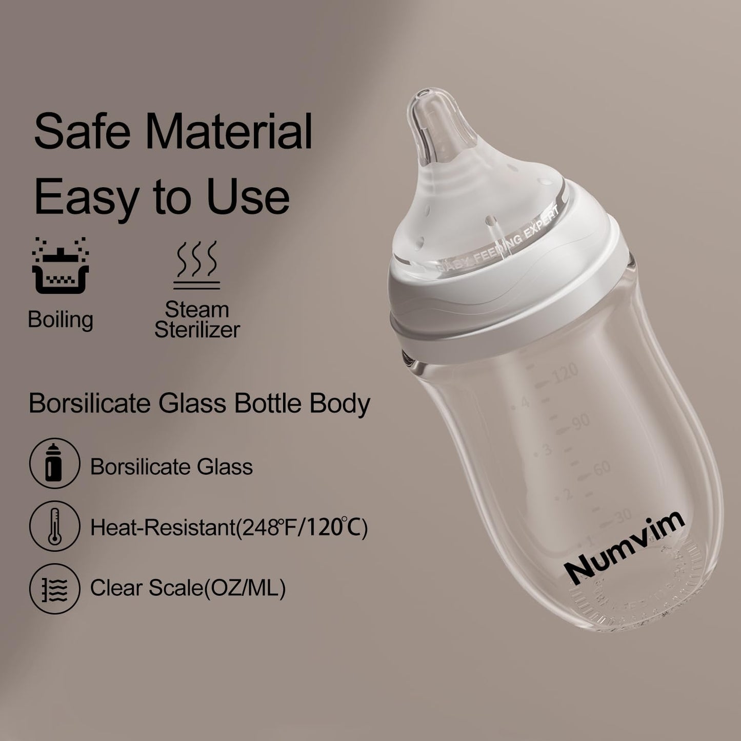 Natural Glass Baby Bottles with Gentle & Extra Slow Flow Nipples, Newborn Breastfeeding Bottle, Anti-Colic, Includes 1pcs SS Nipples(0 Month+) 2pcs S Nipples(1m+),3 Packs (White 3 Oz + 5 Ounce)