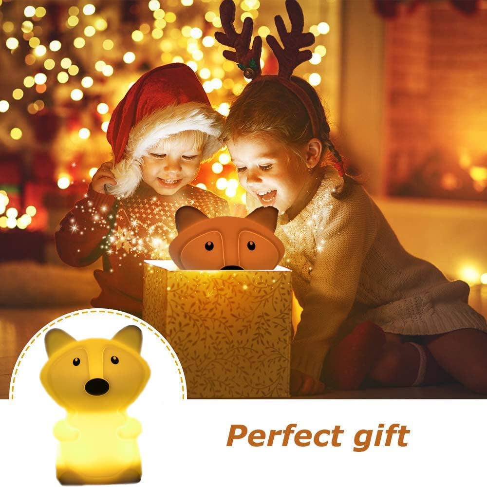 WHA&DARREN Fox Night Light for Kids, Portable, Baby Lights, Rechargeable Silicone Baby Night Light, Girls and Boys Animal Lamp, Kawaii Lamp
