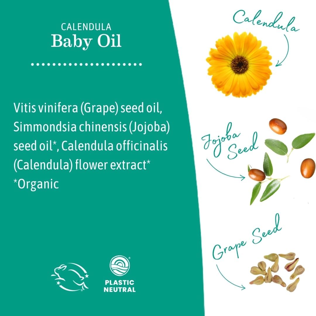 Earth Mama Calendula Baby Oil | Massage Oil for Newborn Skin Care, Dry Skin & Scalp Moisturizer, Fragrance Free, 4-Fluid Ounce