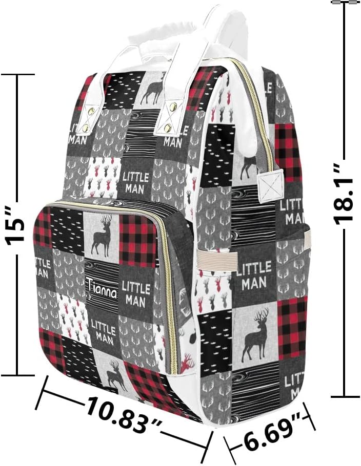 Antler Little Man Red Woodland Plaid Diaper Bags with Name Waterproof Mummy Backpack Nappy Nursing Baby Bags Gifts Tote Bag for Women