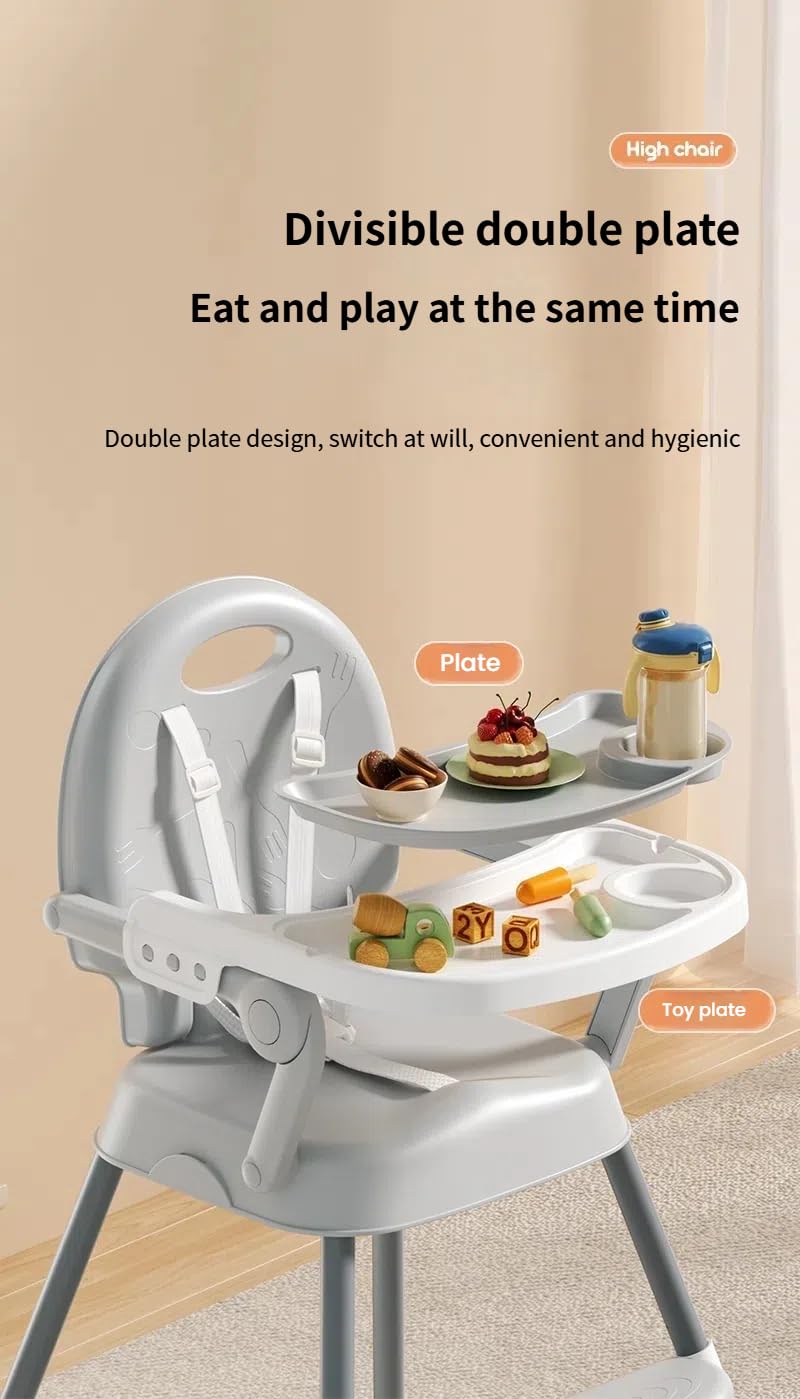 Nine point nine High Chair with Three Modes, Highchair for Babies and Toddlers, Adjustable and Easy to Fold High Chairs, Highchairs with Non-Slip Pedal (8123 Grey)