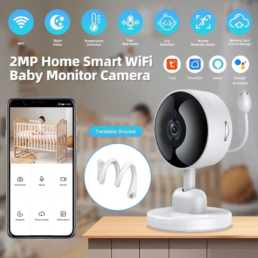 Security Camera for Home Baby Monitor, 1080p HD Video WiFi Indoor Camera with Motion Detection, 2-Way Audio Siren, Night Vision, Cry Detection/Temperature Detection