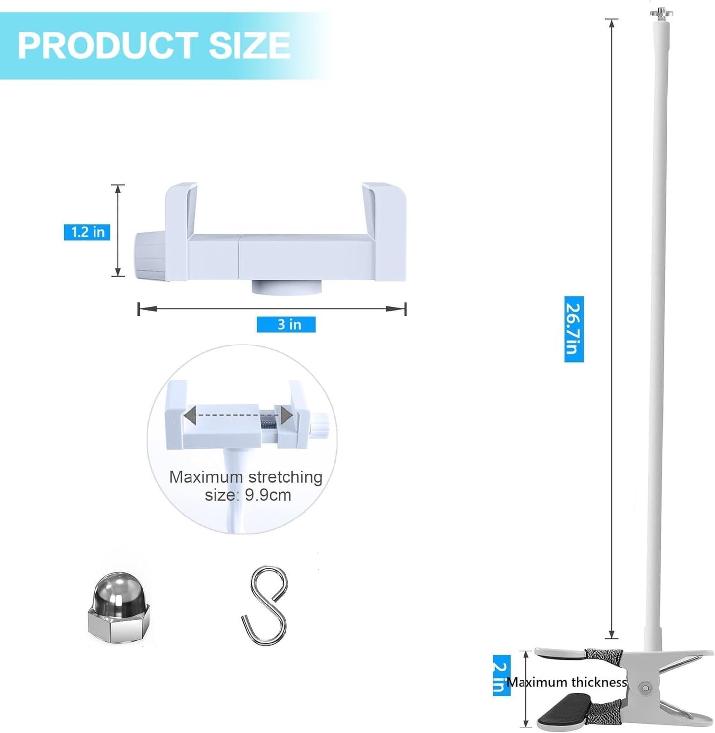 Gooseneck Baby Monitor Mount, 26 Inch Universal Camera Clip for Infant Optics DXR-8/8 Pro, Hellobaby/Momcozy/ANMEATE/Vtech/Motorola and Most Cameras with 1/4'' Screw or Flat Base