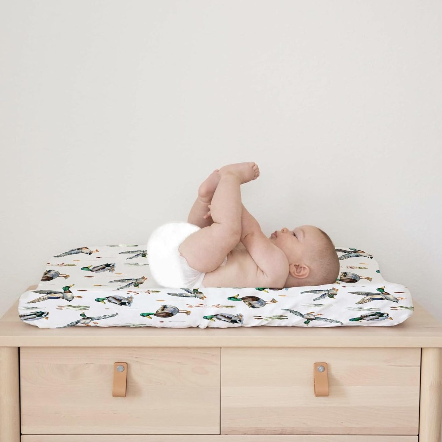 Watercolor Mallard Duck Hunting Changing Pad Cover Duck Hunting Nursery Decor Change Table Sheets for Baby Boy Girl Wild Duck Leaves Soft Breathable Stretchy Snug Fitted Changing Table Mats 32''x16''