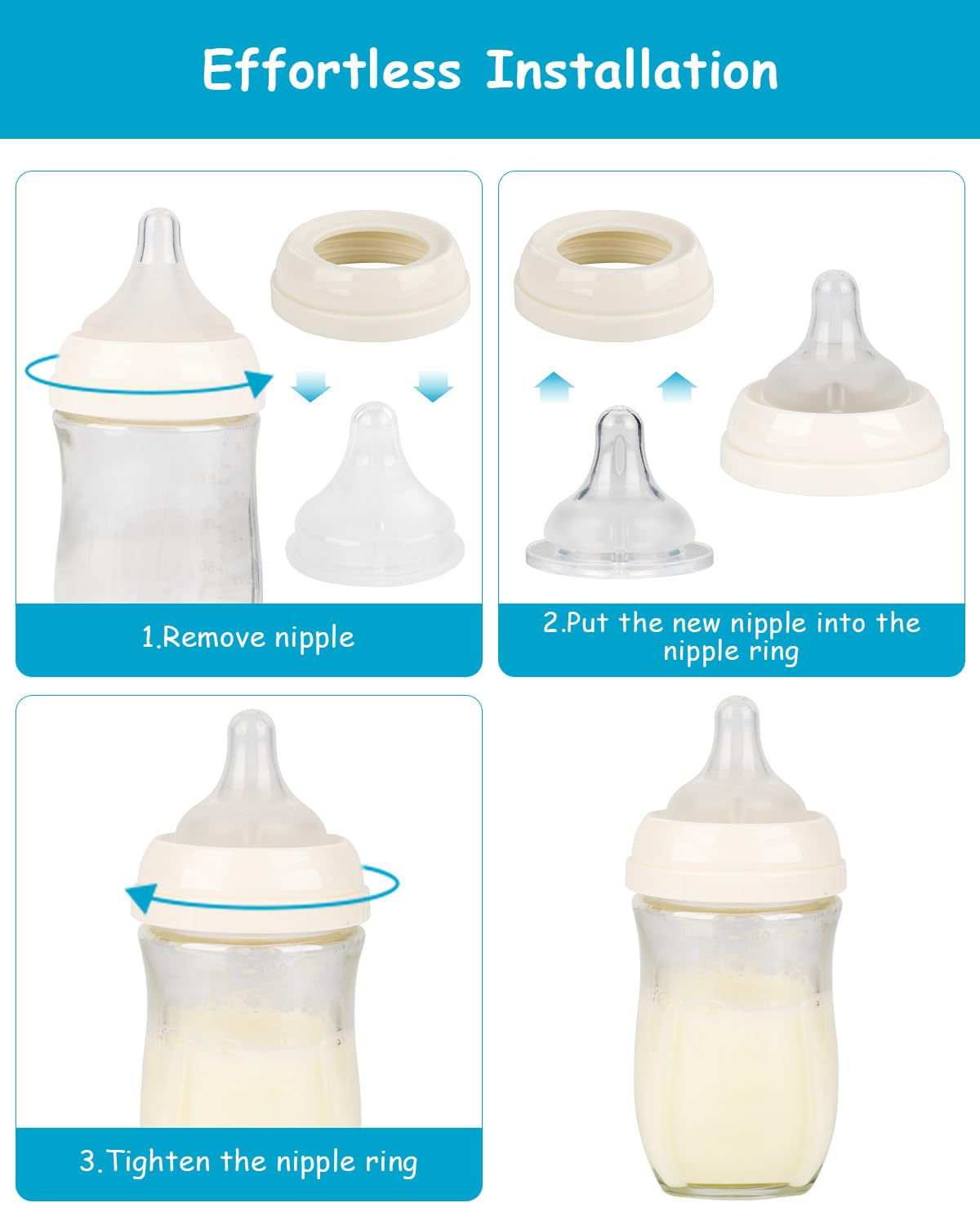 Silicone Nipple for Gulicola Natural Glass Bottle, Large Flow Nipple Level 3, 6 m+, 4 Count