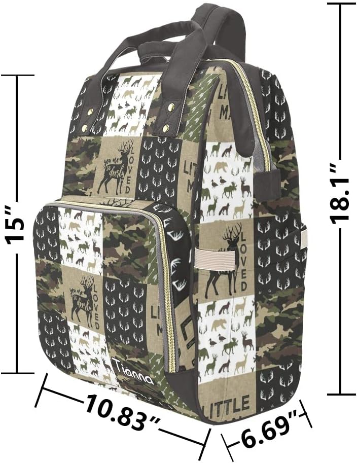 Antler Man Woodland Camo Diaper Bags with Name Waterproof Mummy Backpack Nappy Nursing Baby Bags Gifts Tote Bag for Women