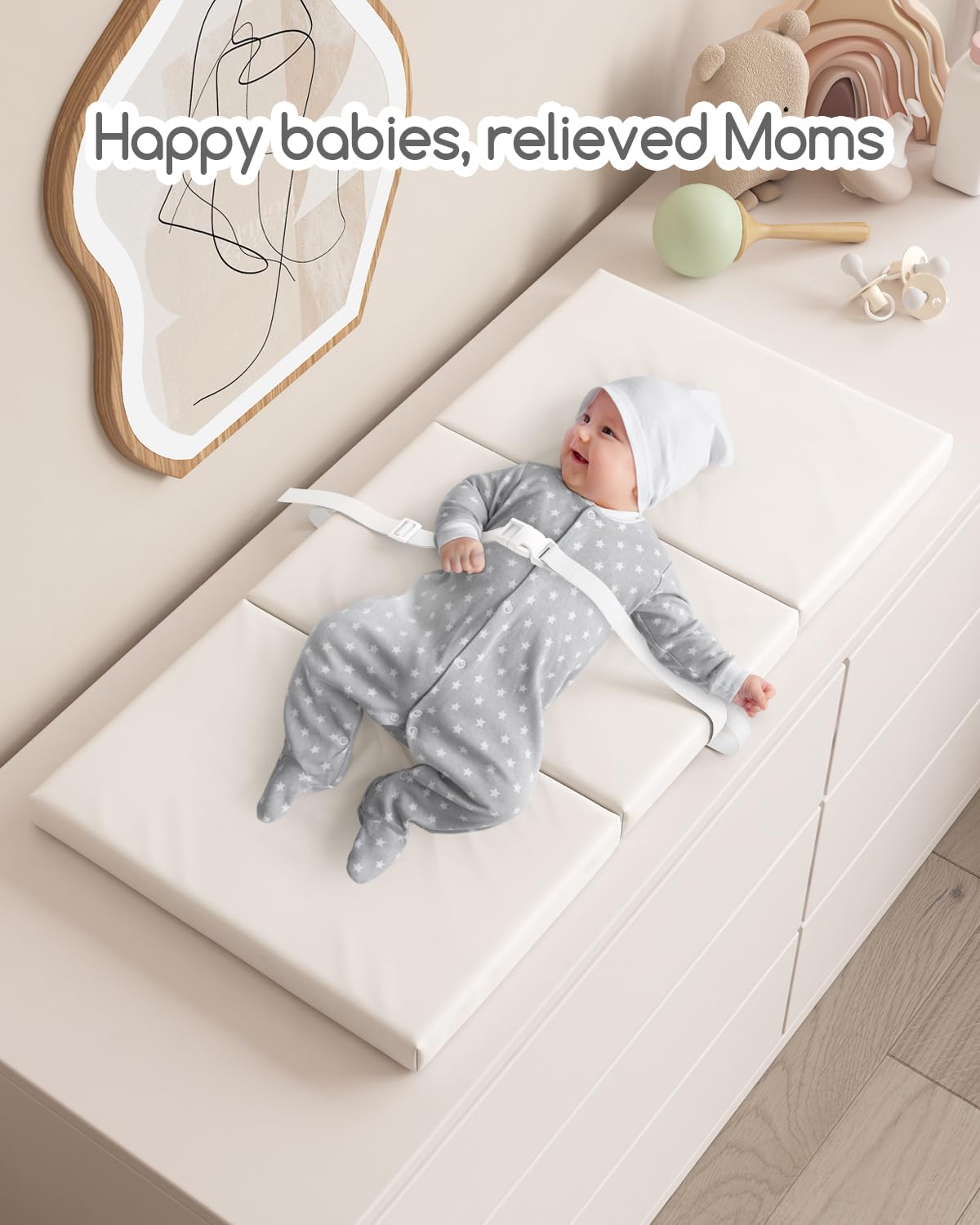 Portable Baby Changing Pad with Vegan Leather Cover, Standard Side Waterproof & Wipeable Changing Pad for Toddler, Flat Foam Travel Diaper Changing Pad for Dresser and Table, White