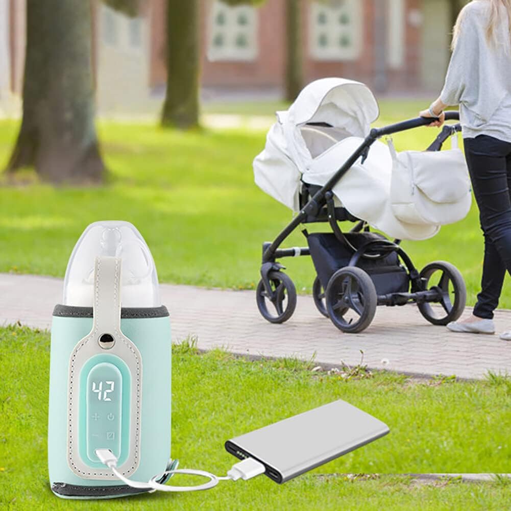 Baby Bottle Keep Warmer,Portable Travel Mug Milk Heater Thermostatic Bottle Cover Milk Bottle Heating Warmer Multifunction Thermostatic Bottle Sleeve with Tpye-E Cable for Coffee Tea,Blue