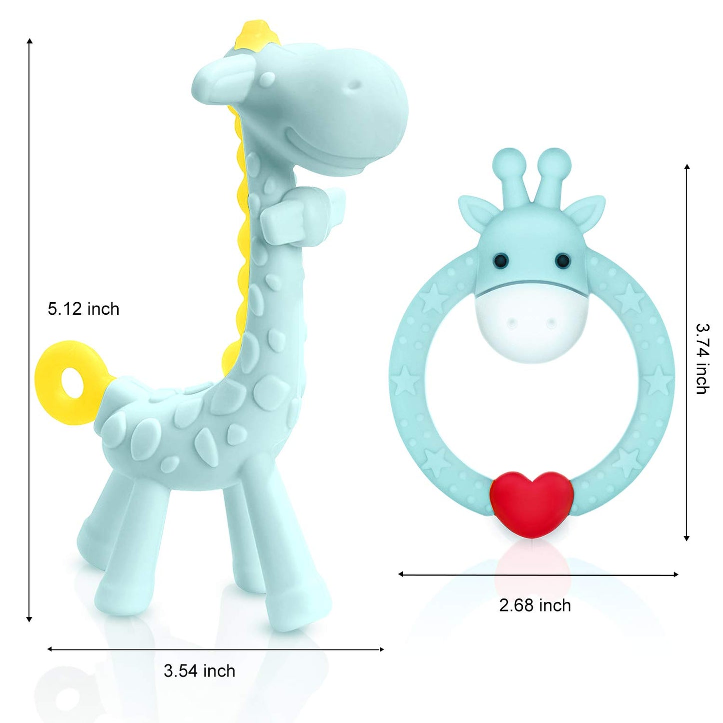 SHARE&CARE BPA Free Silicone Giraffe Baby Teether Toy with Storage Case, for 3 Months Above Infant Sore Gums Pain Relief and Baby Shower, Baby Teething Toys (Blue)