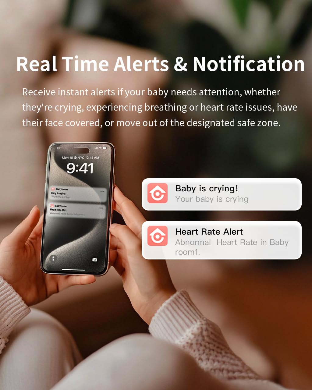 iBaby i20 Smart Baby Monitor - Contactless Monitor Heart Rate, Breathing, Sleep, Sound Machine, Cry & Safety Alerts, 1080P Night Vision, for Newborn, No Subscription (Floor Stand)