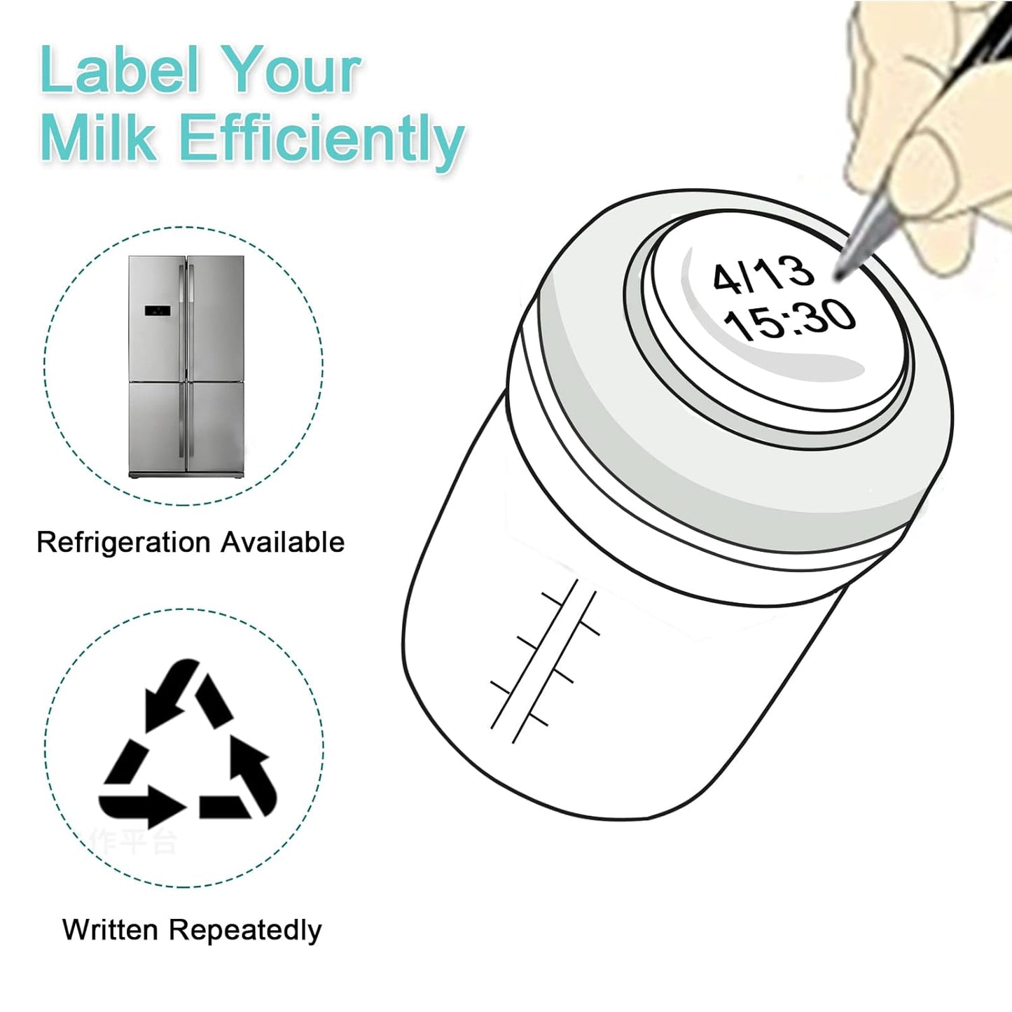 COMI Wide Neck Glass Breastmilk Collection n Storage Bottle, 4 Packs, 6oz with Screw Ring Sealing Disk; Re-markable Sealing Disc. BPA Free, Fits Breast Pumps & Nipples (4 Gray Lids)