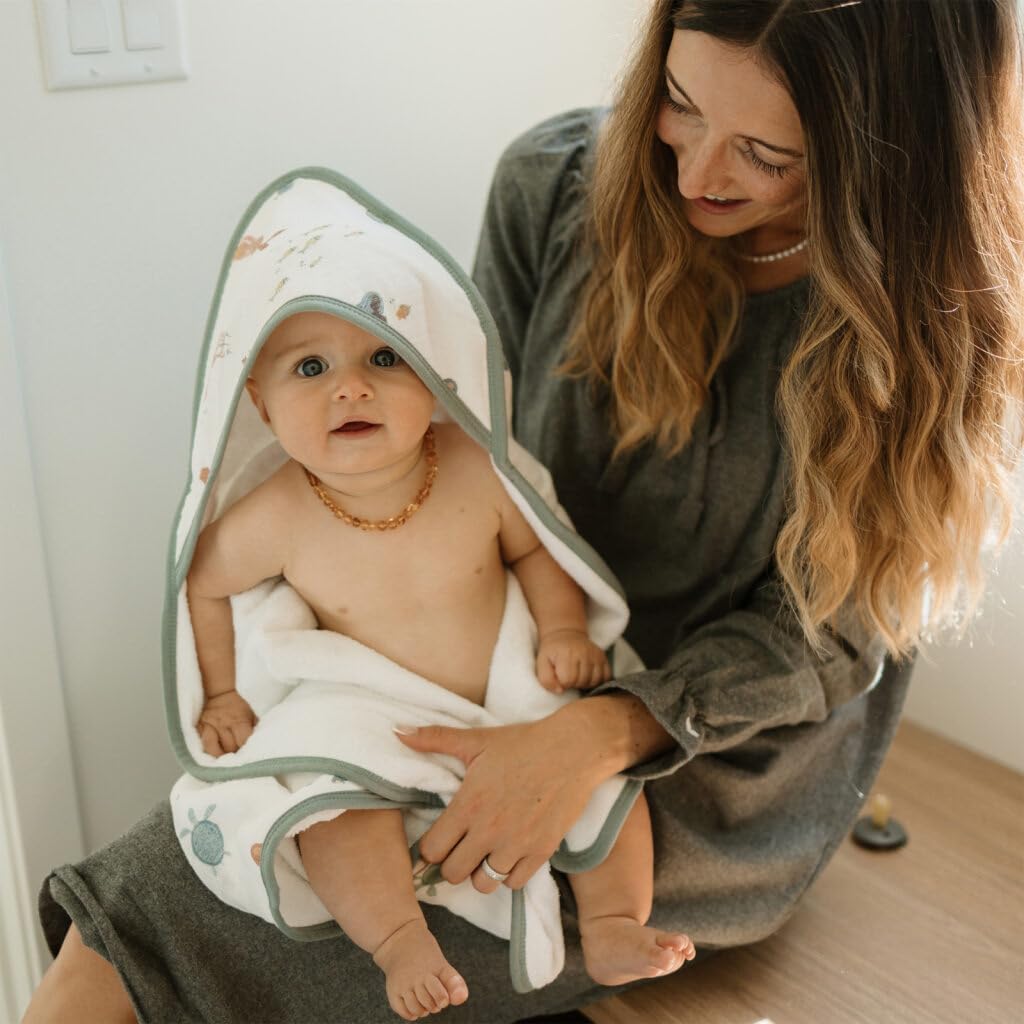 Little Unicorn Premium Infant Hooded Bath Towel| Soft & Absorbent Cotton & Terry Fabric for Newborns (Mermaids)