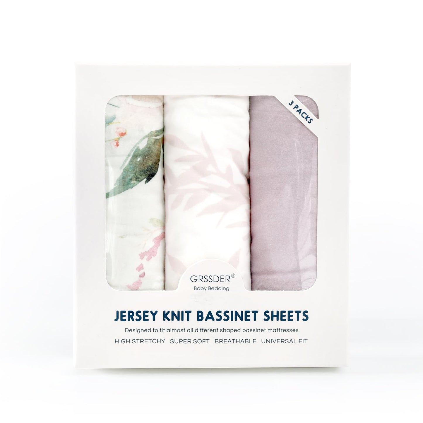 Stretch Ultra Soft Fitted Bassinet Sheet Set 3 Pack, Universal Fit for Bassinets Baby Cradle Moses Basket Oval Rectangle Mattress Safe and Snug, Beautiful Flowers and Insects Pattern for Baby Girls