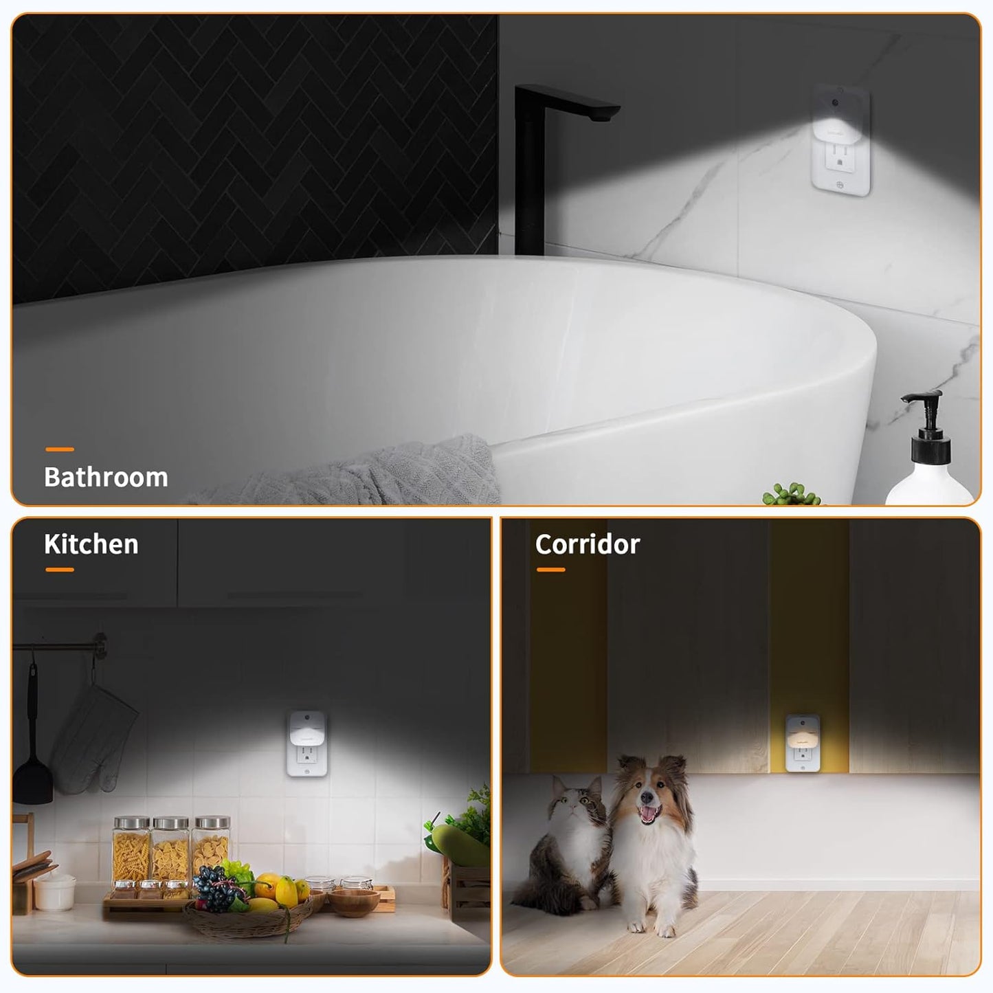 LED Night Lights Plug into Wall with Smart Dusk-to-Dawn Sensor, Automatically Turn on and Off,Night Light for Kids,Bedroom,Bathroom,Stairs,White, 4 Packs