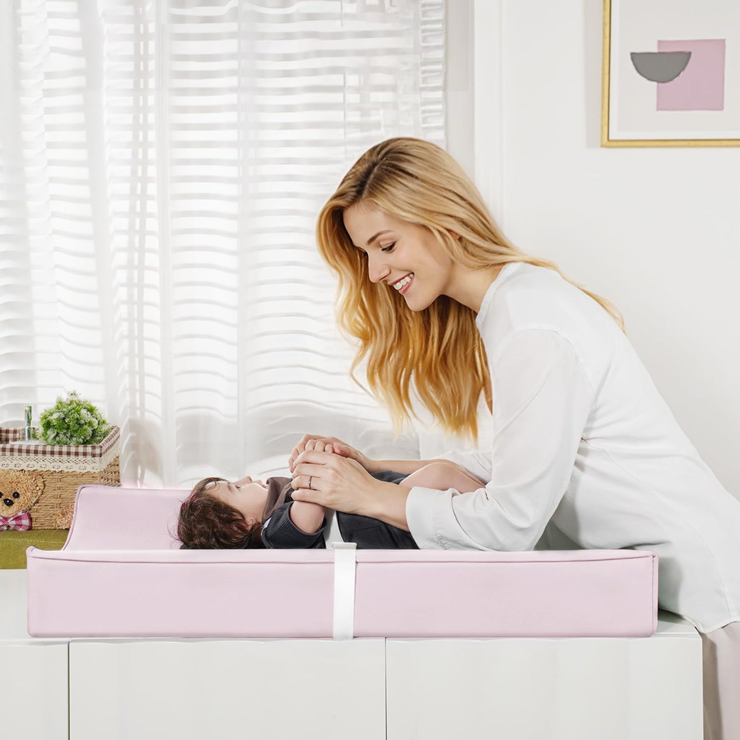 Vegan Leather Changing Pad Cover with Zipper - 31"X 16" - Waterproof Wipeable, Extra Thick & Portable & Non-Slip Diaper Mat - Fits Standard Changing Tables (Pink)