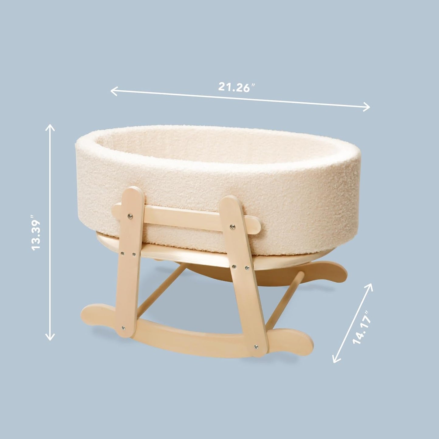 Wooden Baby Doll Crib, Baby Doll Bed Toys for Cat Dog, Wooden Boucle Bassinet for Dolls Up to 16 Inch, Doll Accessories with Mattress and Bassinet, Gift for Boys & Girls