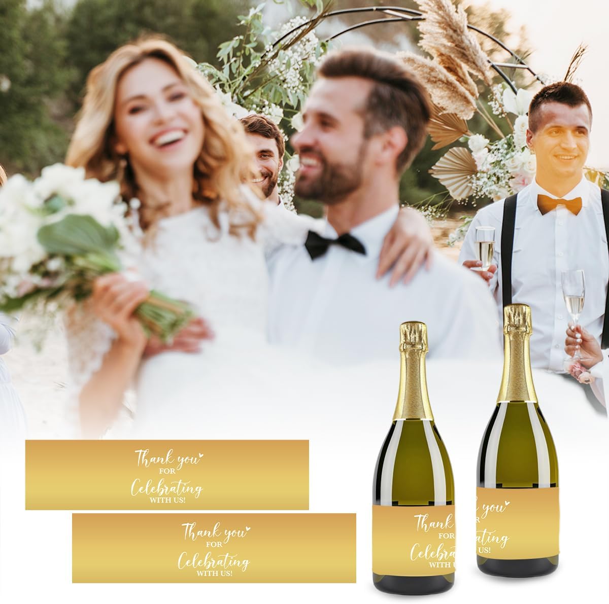 100PCS Wedding Water Bottle Labels Waterproof Greenery Floral Wraps Sticker for Water Bottle Baby Shower Bottle Label for Bridal Shower Party Welcome(Glod)