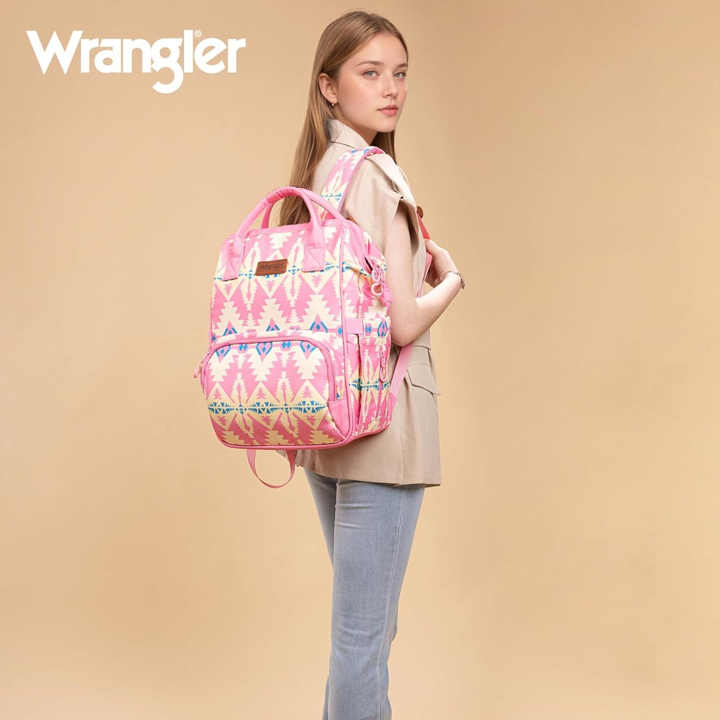 Montana West Wrangler Callie Diaper Bag Backpack with Stroller Straps Western Pattern Multifunction Baby Travel Bag WG2204-91102PK