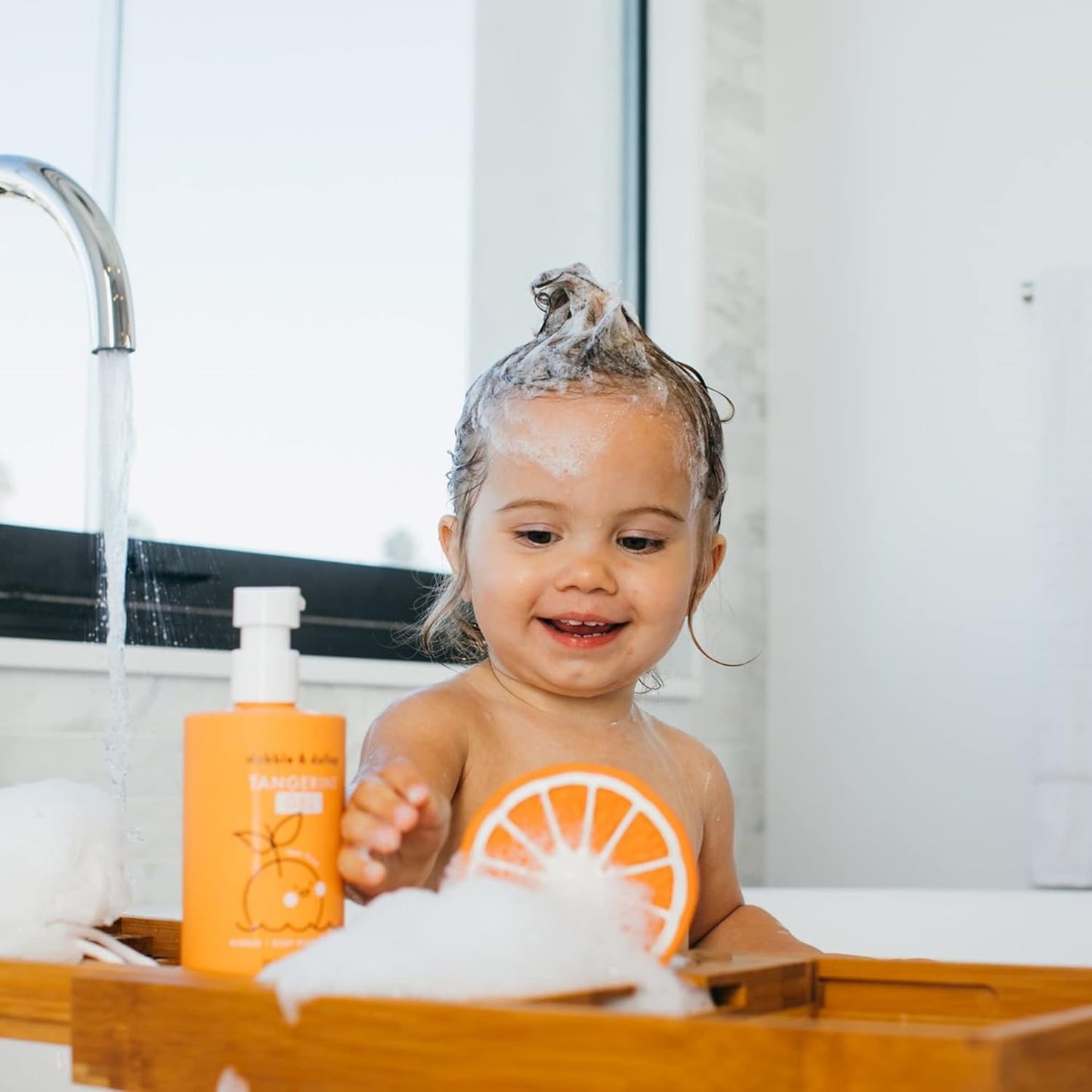 Dabble & Dollop Citrus Kiss Bundle, Natural Bubble Bath, Body Wash & Shampoo for Kids, Paraben & Sulfate Free, Vegan, Gluten-Free, Tear-Free, Tangerine, Vanilla, Lemon (Set of 3)