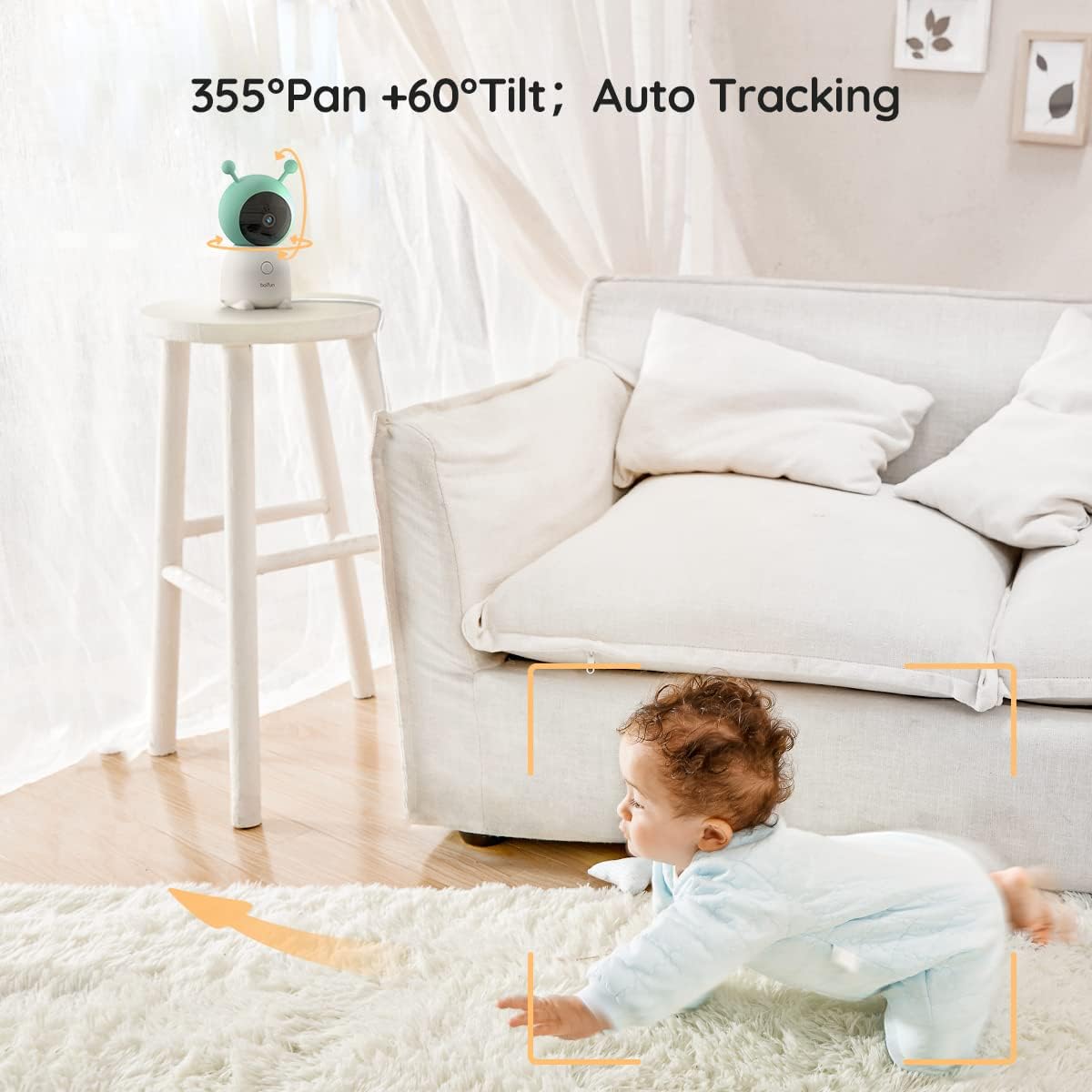 BOIFUN 2K WiFi Baby Monitor with Camera and Audio,Smartphone APP, Colorful Night Light, Smart AI Motion & Sound & Humidity & Temperature Detection, Auto Tracking,5-Inch Monitor Control, Night Vision